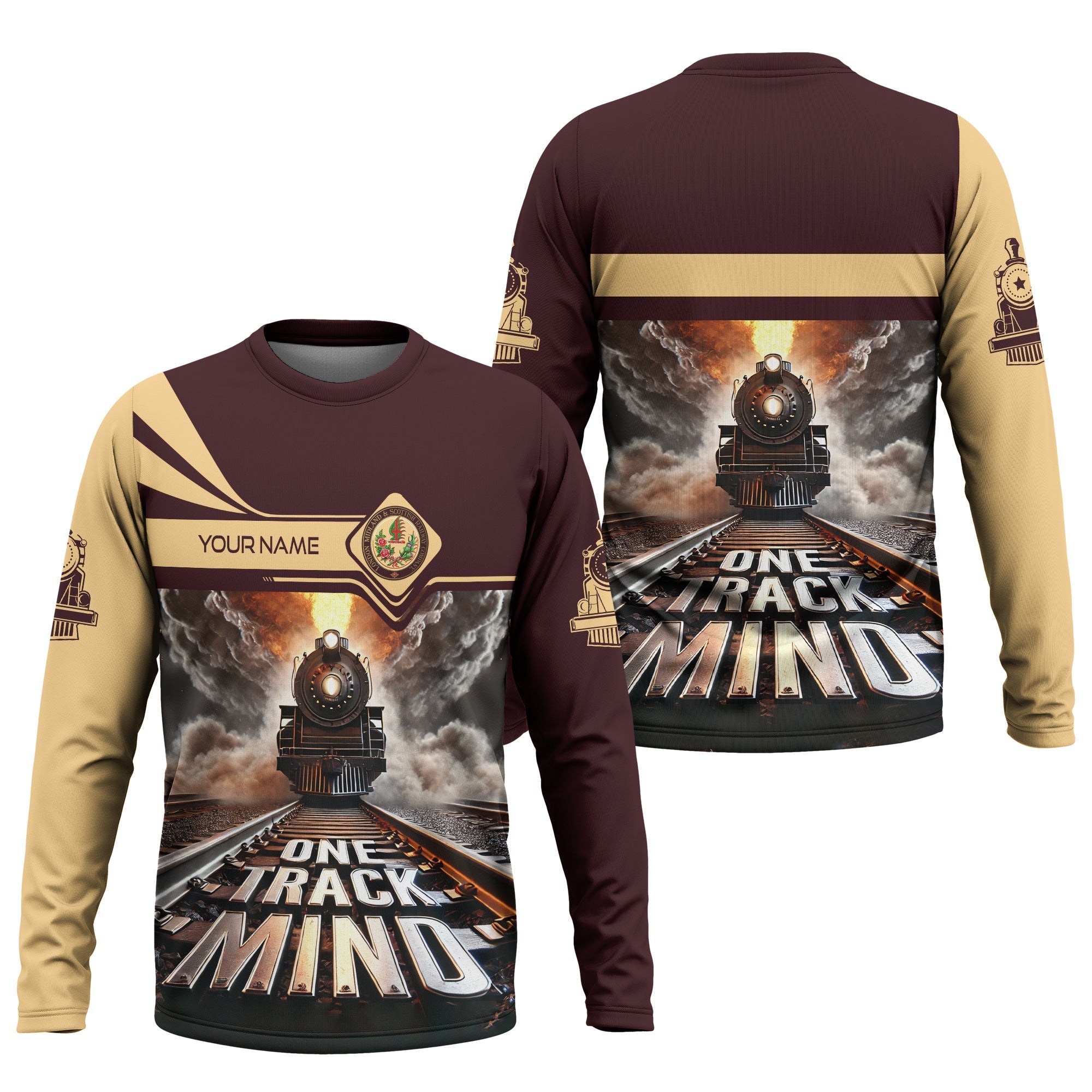 Railspirit Personalized London, Midland and Scottish Railway Long Sleeve Shirt One Track Mind Train Printed Shirt