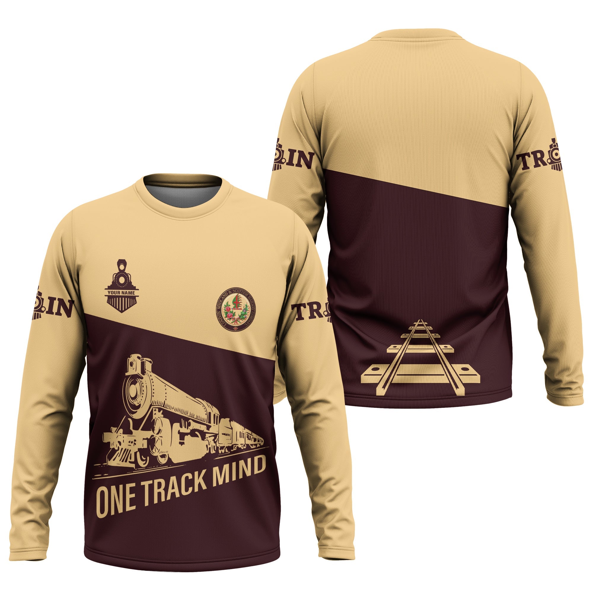 Railspirit Custom Name London, Midland and Scottish Railway Long Sleeve Shirt One Track Mind Printed Shirt