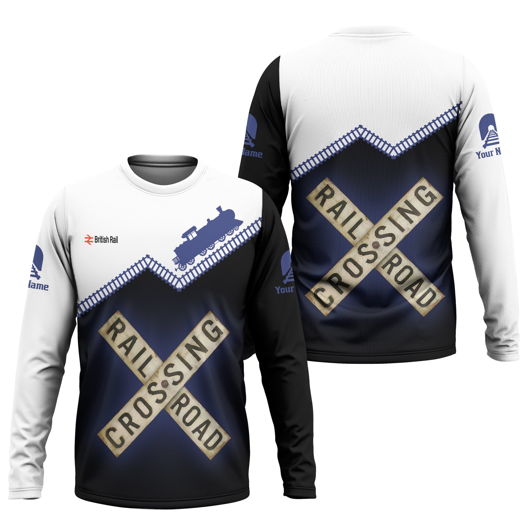 Railspirit Personalized Bristish Railway Long Sleeve Shirt Railroad Crossing Printed Train Track Shirt