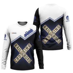 Railspirit Personalized Bristish Railway Long Sleeve Shirt Railroad Crossing Printed Train Track Shirt