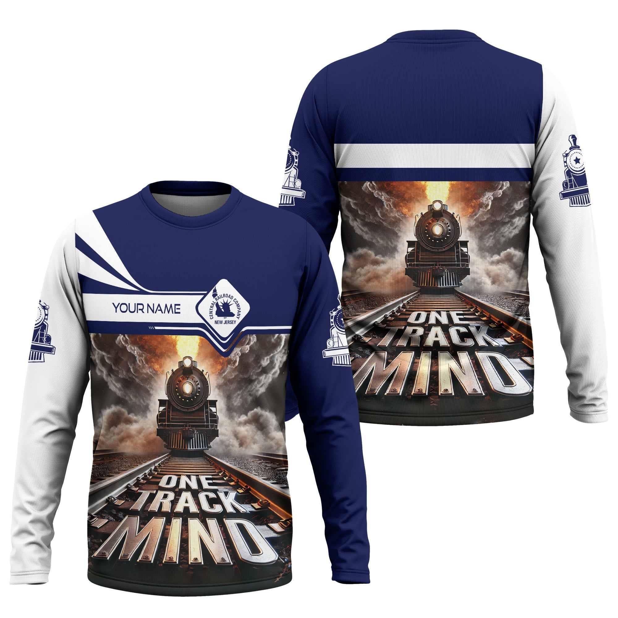 Railspirit Personalized Jersey Central Railroad Long Sleeve Shirt One Track Mind Train Printed Shirt