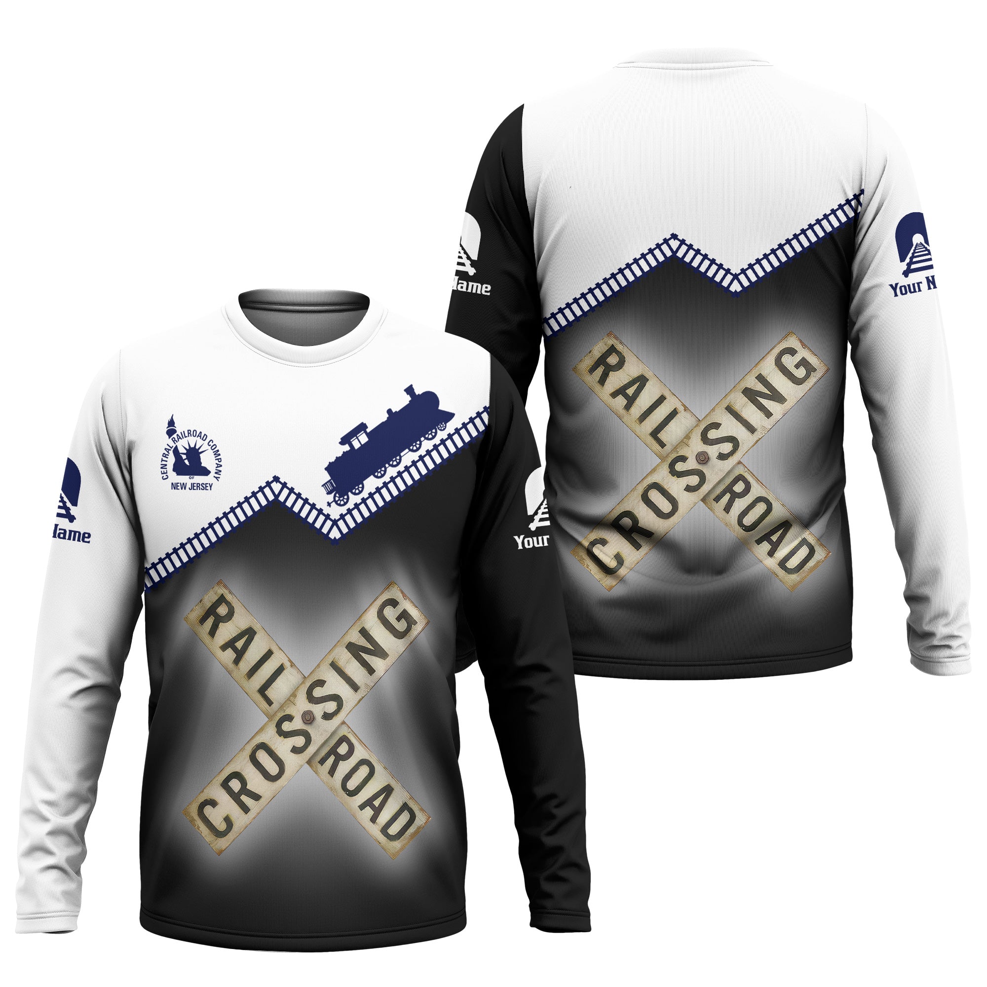 Railspirit Personalized Jersey Central Railroad Long Sleeve Shirt Railroad Crossing Printed Train Track Shirt