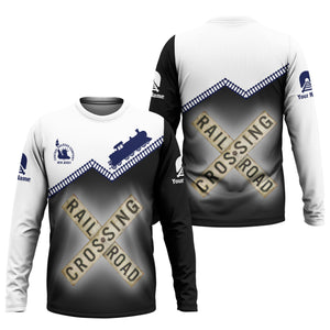 Railspirit Personalized Jersey Central Railroad Long Sleeve Shirt Railroad Crossing Printed Train Track Shirt
