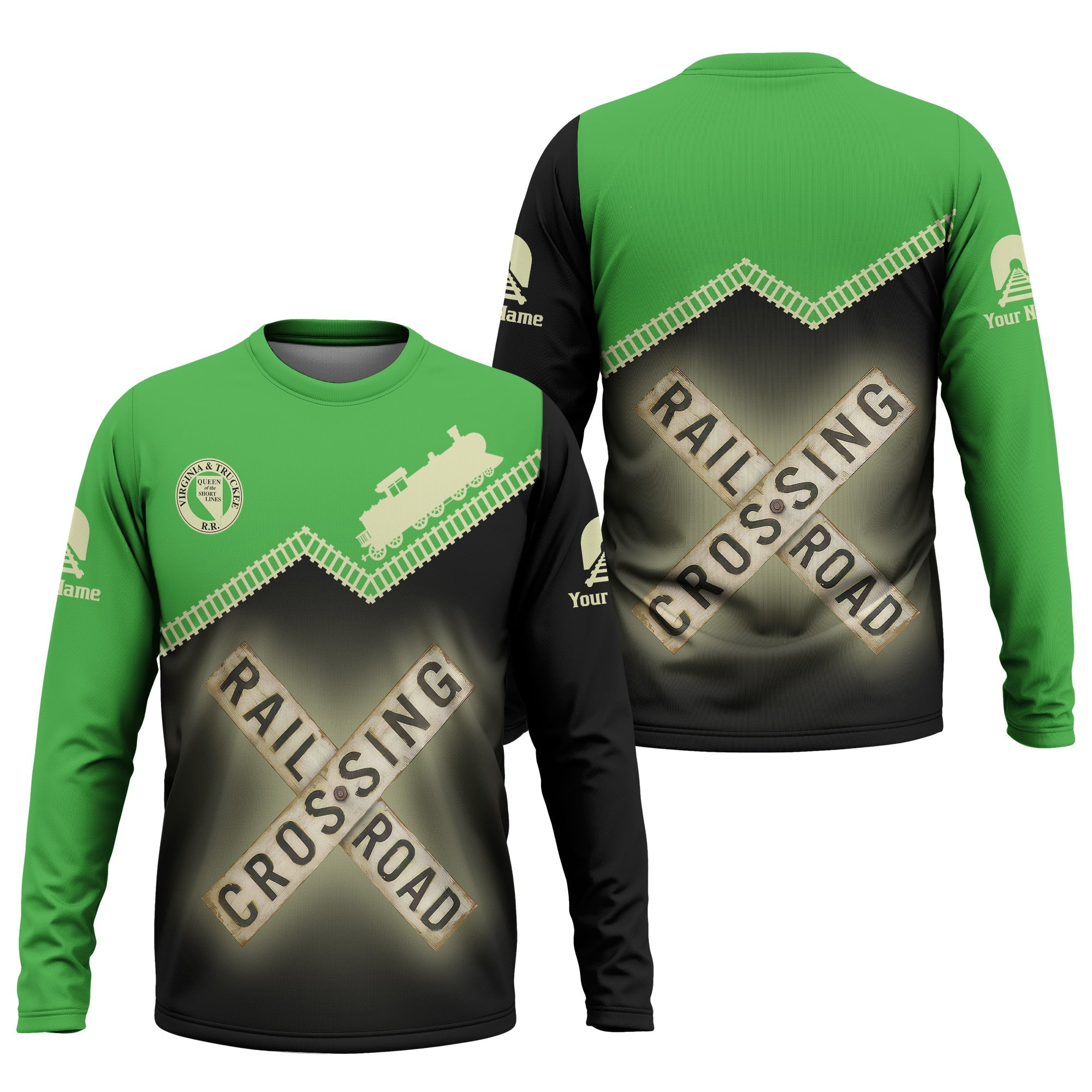 Railspirit Personalized Virginia & Truckee Railroad Long Sleeve Shirt Railroad Crossing Printed Train Track Shirt