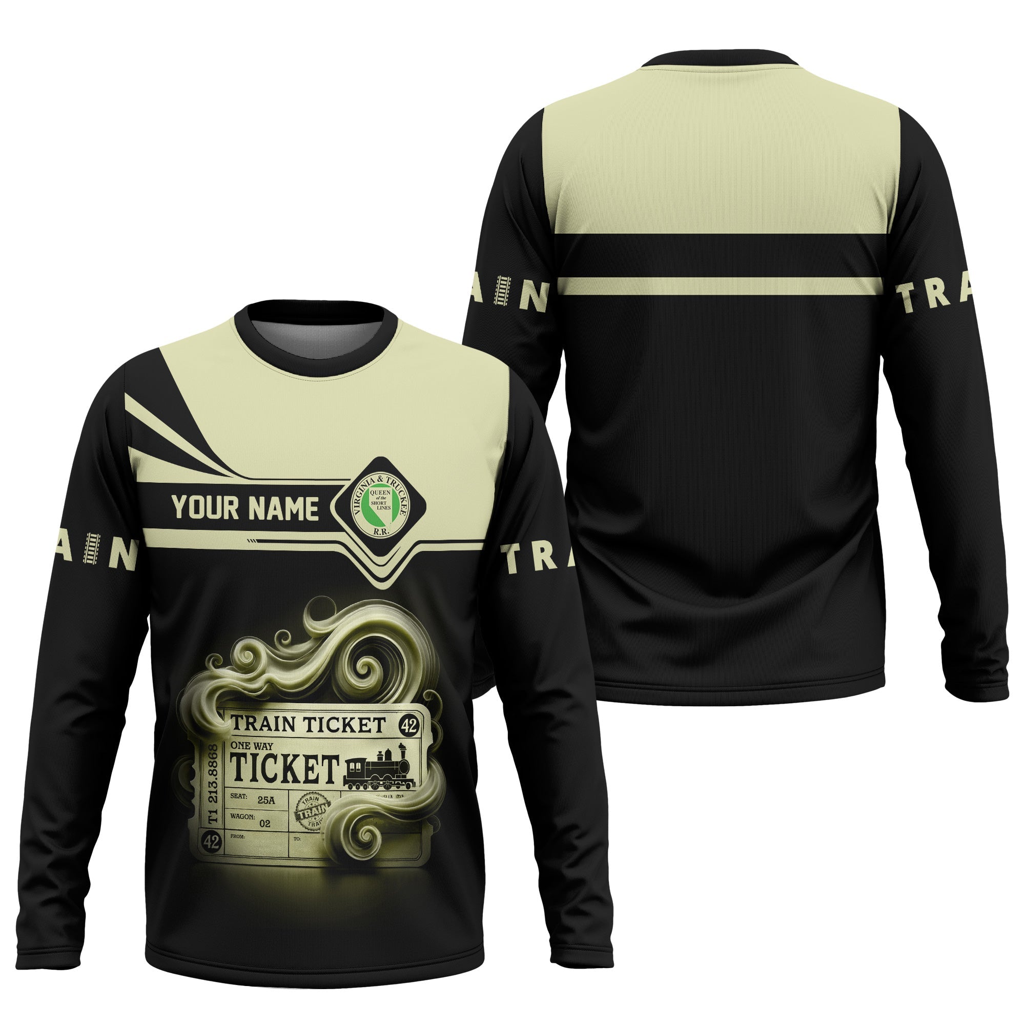 Railspirit Custom Name Virginia & Truckee Railroad Long Sleeve Shirt American Train Ticket Printed Shirt