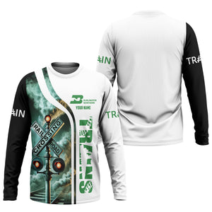 Railspirit Custom Name Burlington Northern Railroad Long Sleeve Shirt Railroad Crossing Sign Printed Train Shirt