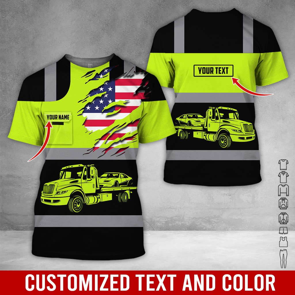 Custom Name Love Tow Truck Clothes, Printed Pocket, Personalized Driver Gear