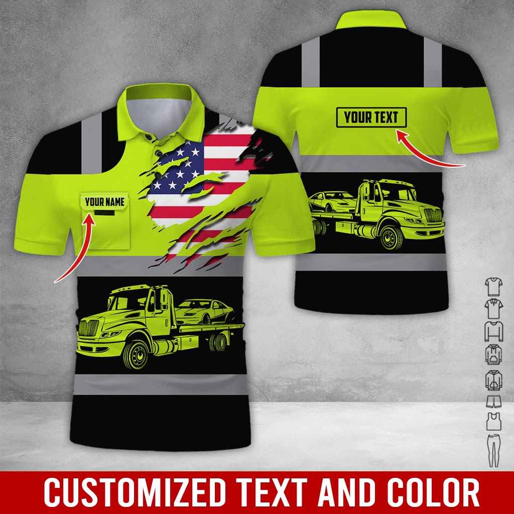Custom Name Love Tow Truck Clothes, Printed Pocket, Personalized Driver Gear