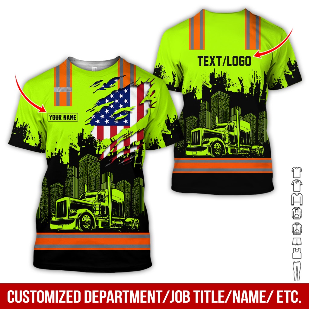Customized Name Semi Truck Printed Clothes, Personalized Trucker Apparel
