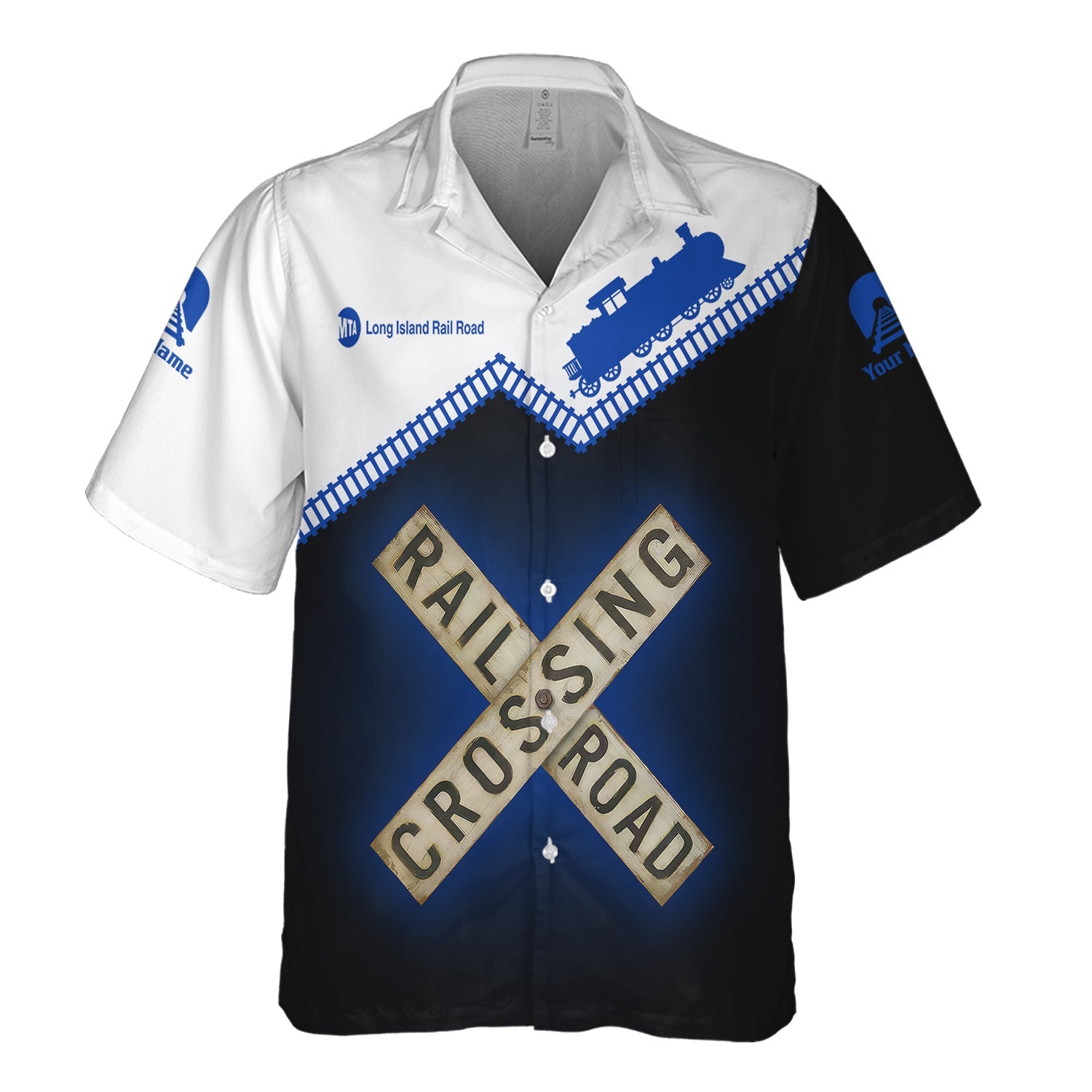 Railspirit Personalized Long Island Railroad Hawaiian Shirt Railroad Crossing Printed Train Track Shirt