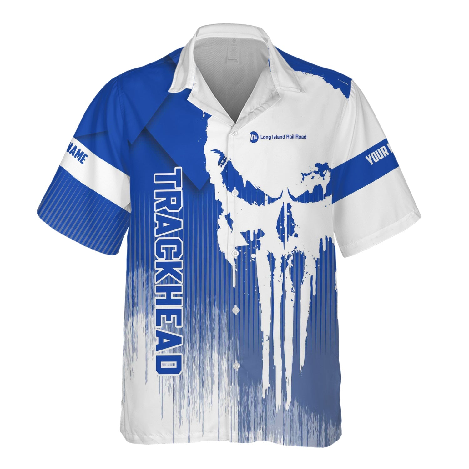 Railspirit Personalized Long Island Railroad Hawaiian Shirt Skull Design with Custom Job Train Shirt for Trackhead Crew