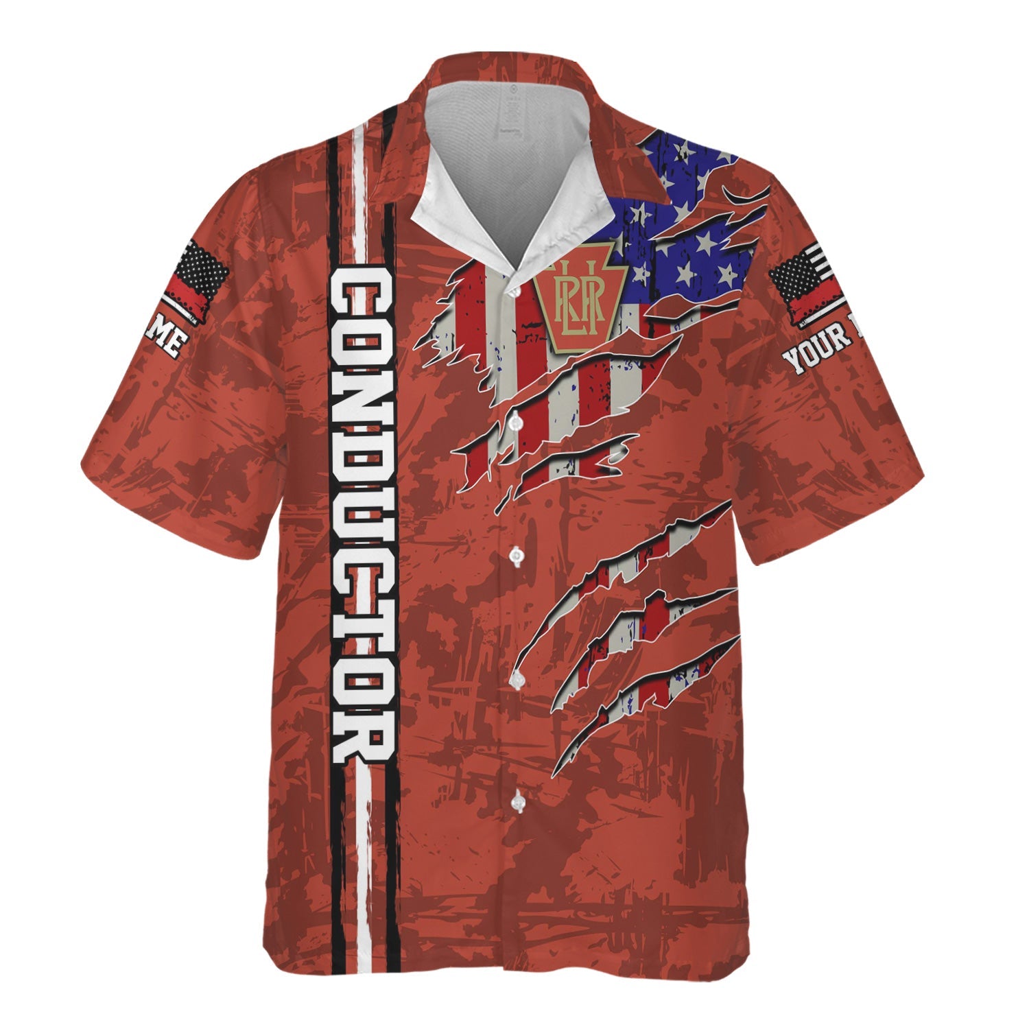 Railspirit Personalized Long Island Railroad Hawaiian Shirt USA Flag Claw Art with Custom Job Train Shirt