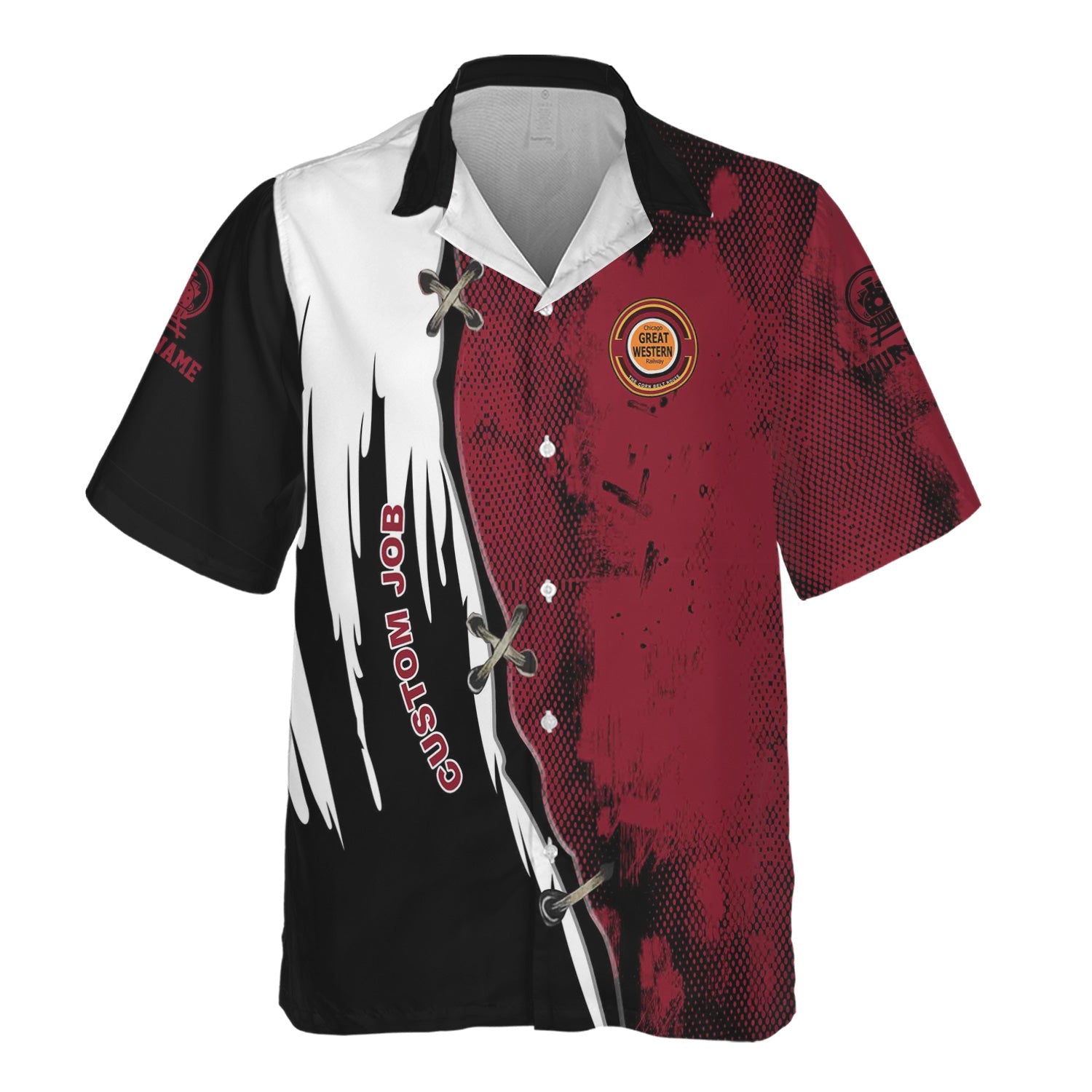 Railspirit Personalized Chicago Great Western Railroad Hawaiian Shirt Retro Stitches Design with Custom Position Train Shirt