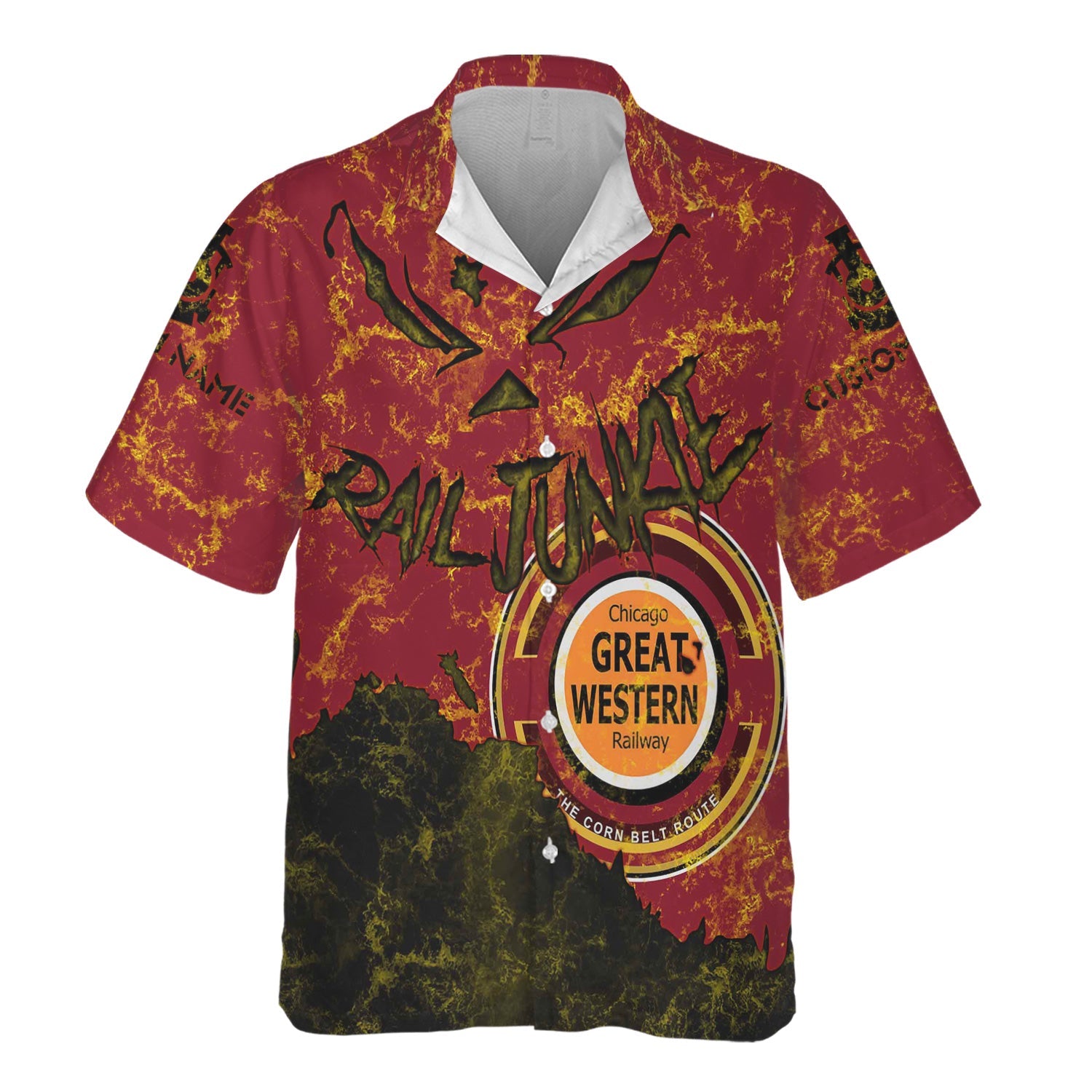 Railspirit Personalized Chicago Great Western Railroad Hawaiian Shirt Torn Graphic Style Train Shirt For Rail Junkie