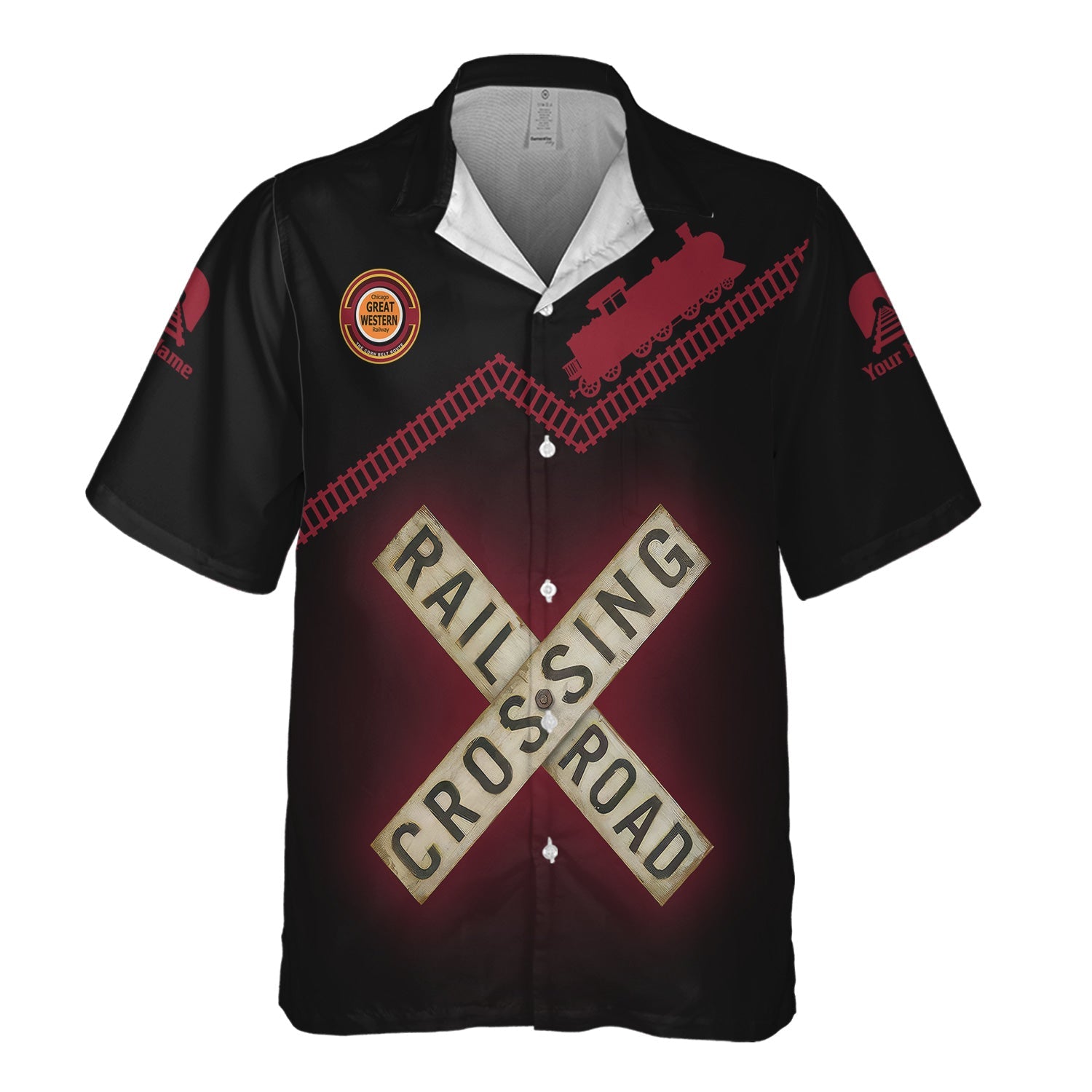 Railspirit Personalized Chicago Great Western Railroad Hawaiian Shirt Railroad Crossing Printed Train Track Shirt
