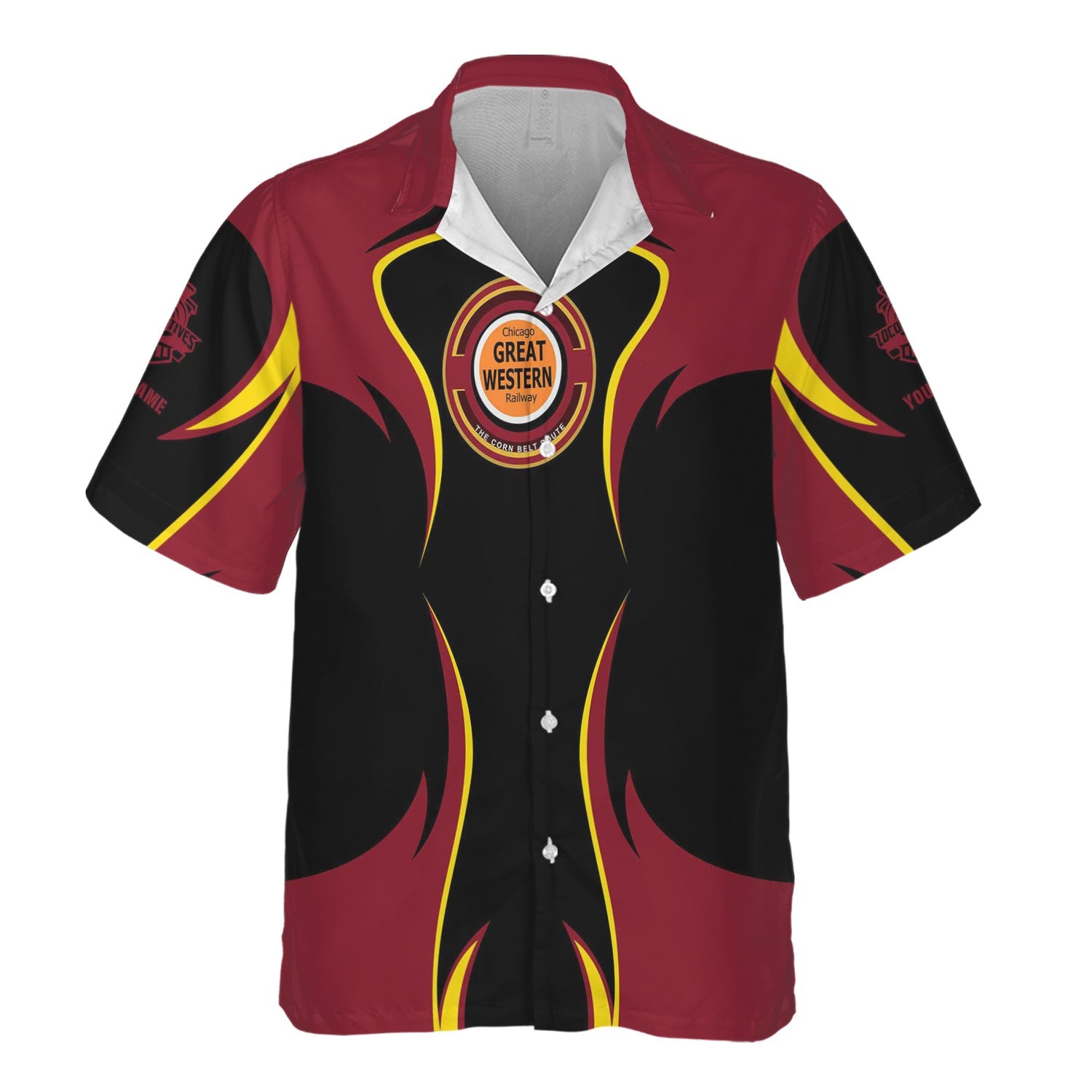 Railspirit Personalized Chicago Great Western Railroad Hawaiian Shirt Distinctive Flame Style Shirt For Steam Engine Addict