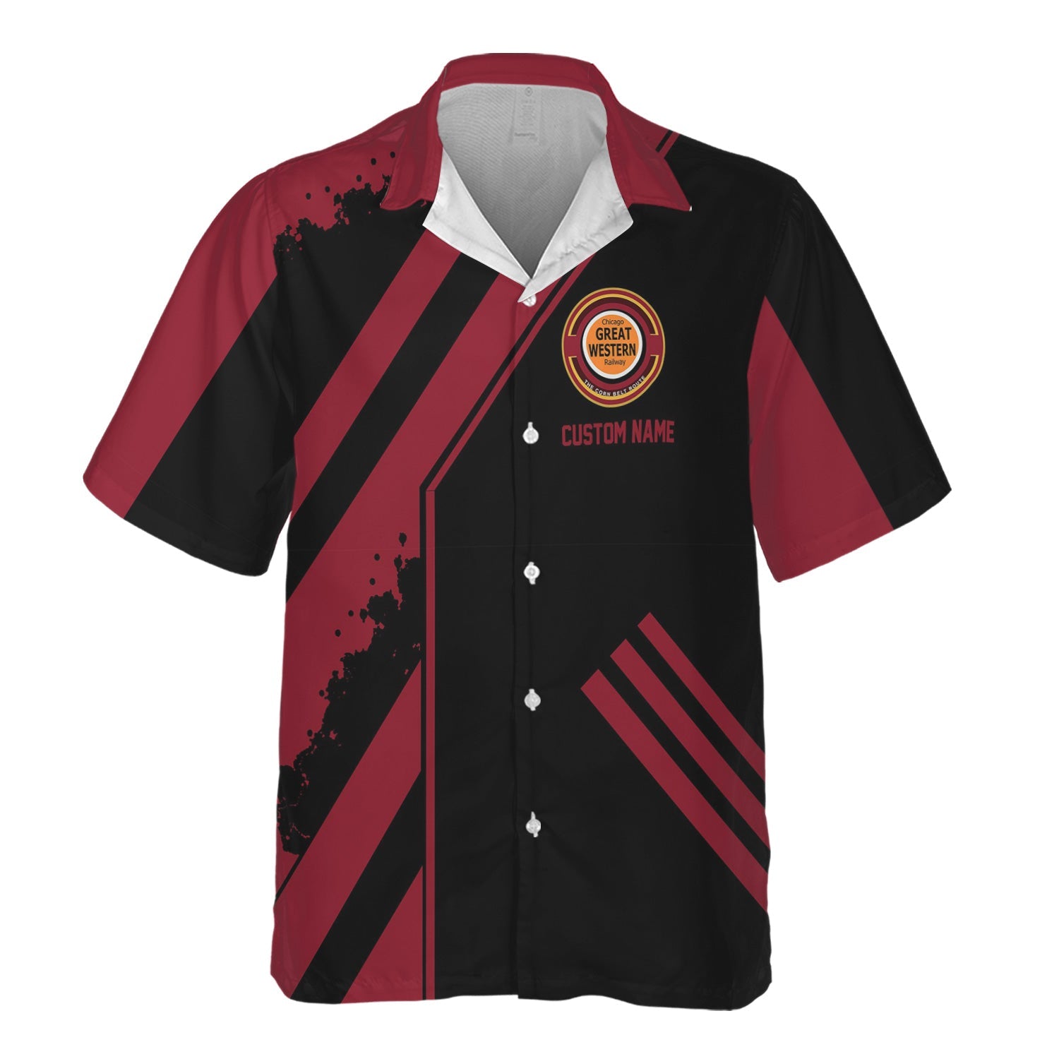 Railspirit Personalized Chicago Great Western Railroad Hawaiian Shirt Locomotive Design Train Shirt for Train Enthusiast