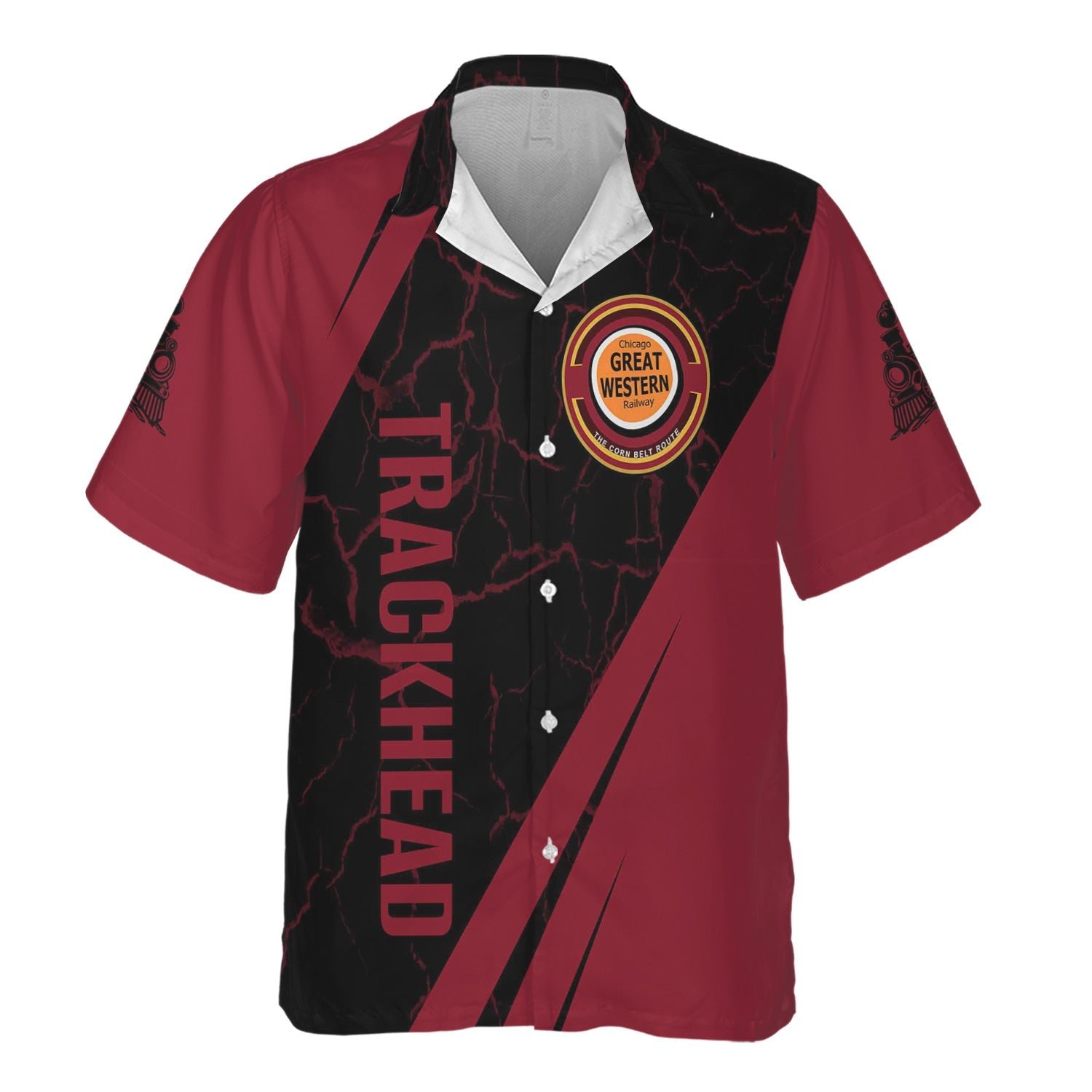 Railspirit Personalized Chicago Great Western Railroad Hawaiian Shirt Crackle Texture Style Shirt For Trackhead