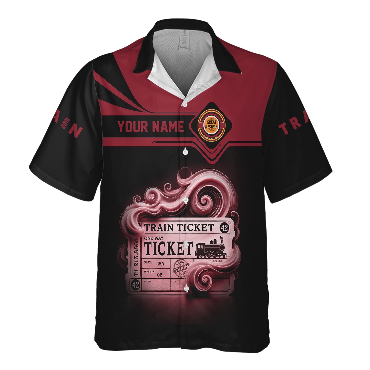 Railspirit Personalized Chicago Great Western Railroad Hawaiian Shirt Train Ticket  American Locomotive Printed Train