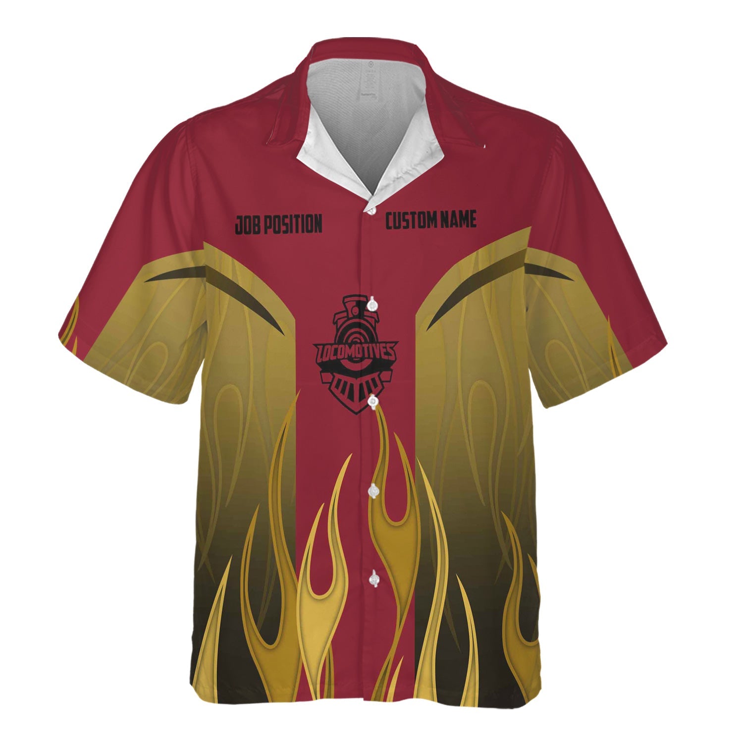 Railspirit Custom Name and Job Title Chicago Great Western Railroad Hawaiian Shirt Flame Graphic Train Shirt For Rail Workers