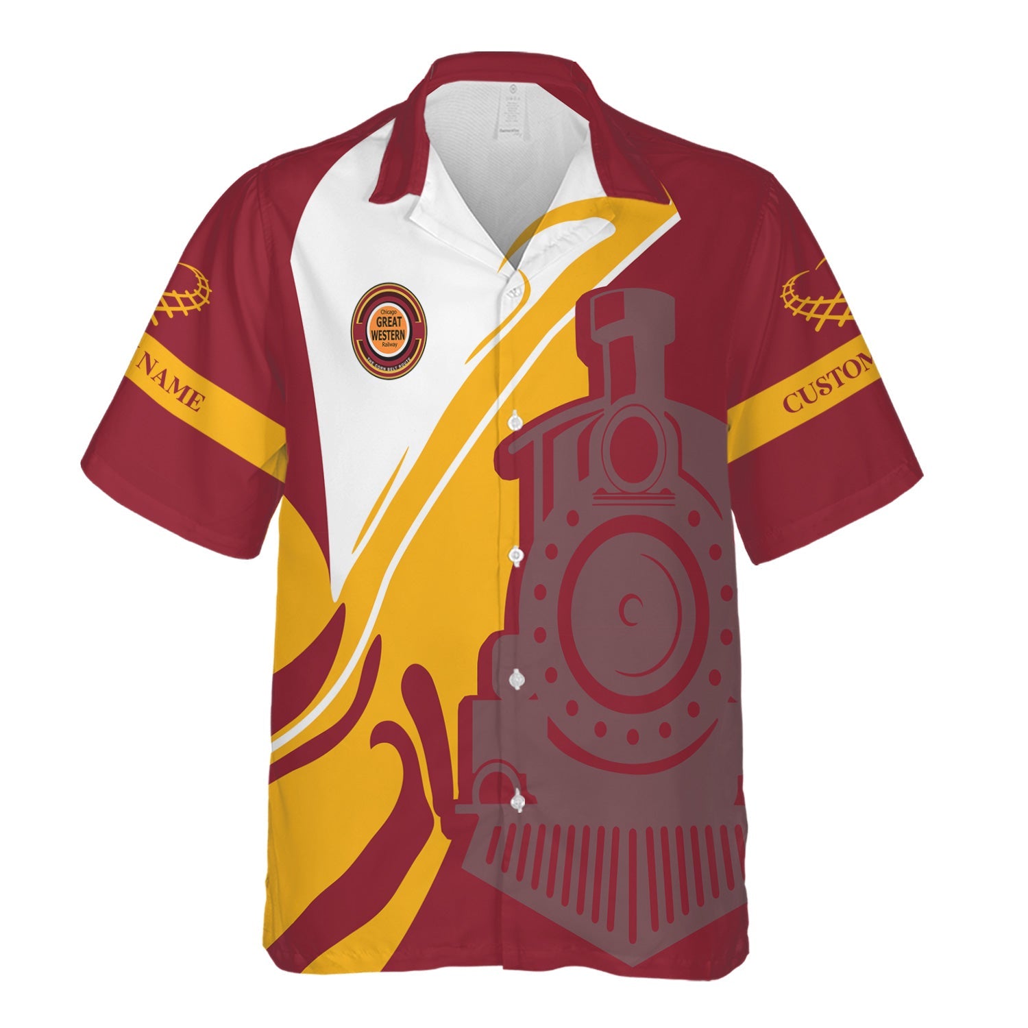 Railspirit Personalized Chicago Great Western Railroad Hawaiian Shirt Flame-Inspired Style Shirt Gift Idea For Train Lovers