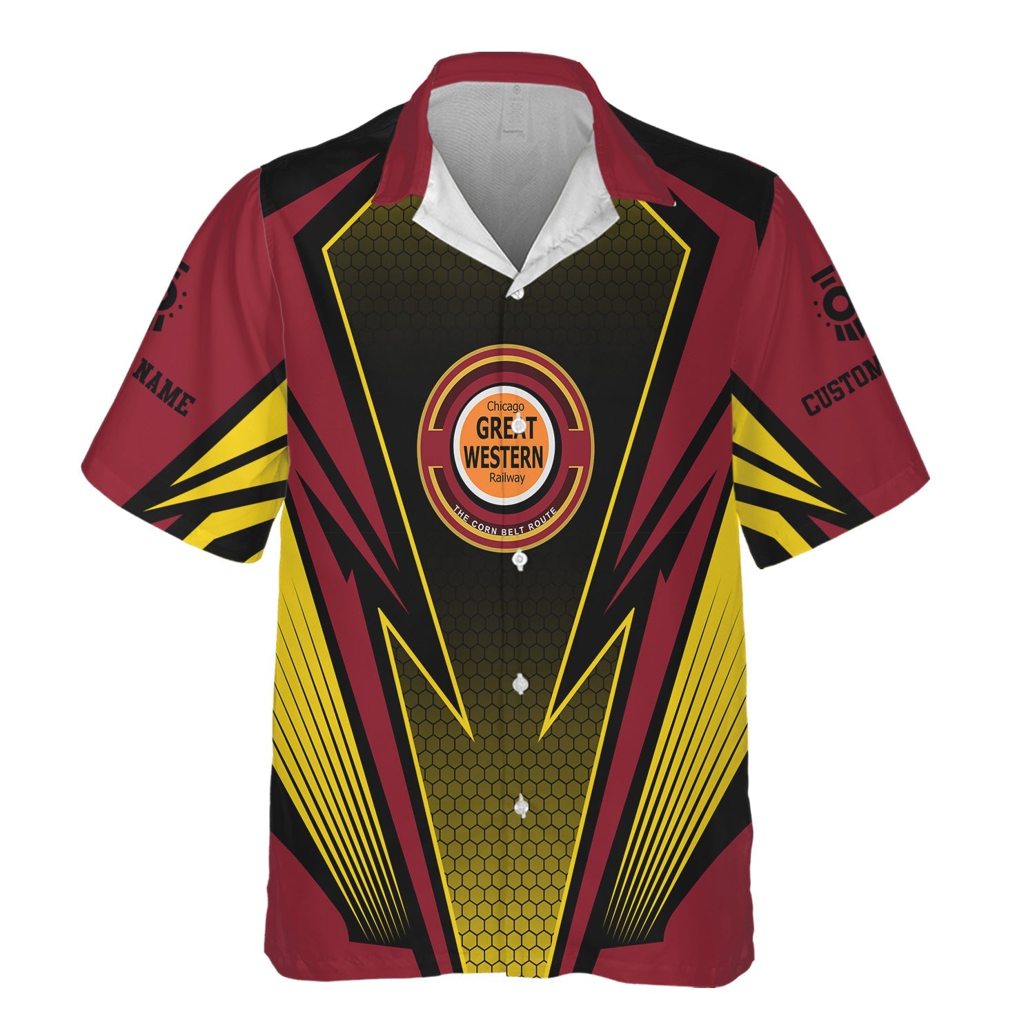 Railspirit Personalized Chicago Great Western Railroad Hawaiian Shirt Lightning Graphic Style Shirt Gift Idea For Train Lover