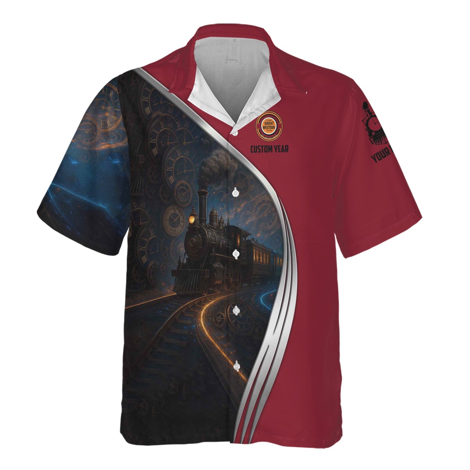 Railspirit Personalized Chicago Great Western Railroad Hawaiian Shirt Steampunk Locomotive with Custom Year Train Shirt
