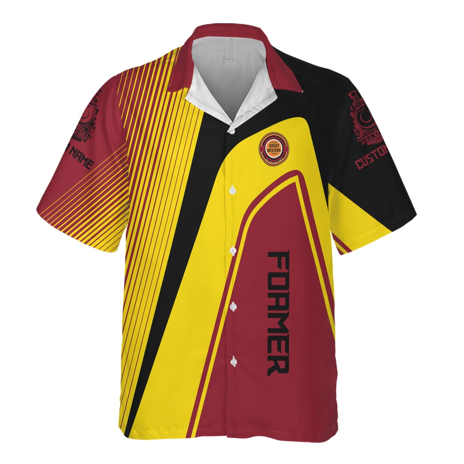 Railspirit Personalized Chicago Great Western Railroad Hawaiian Shirt Vibrant Striking Style Shirt For Rail Enthusiasts