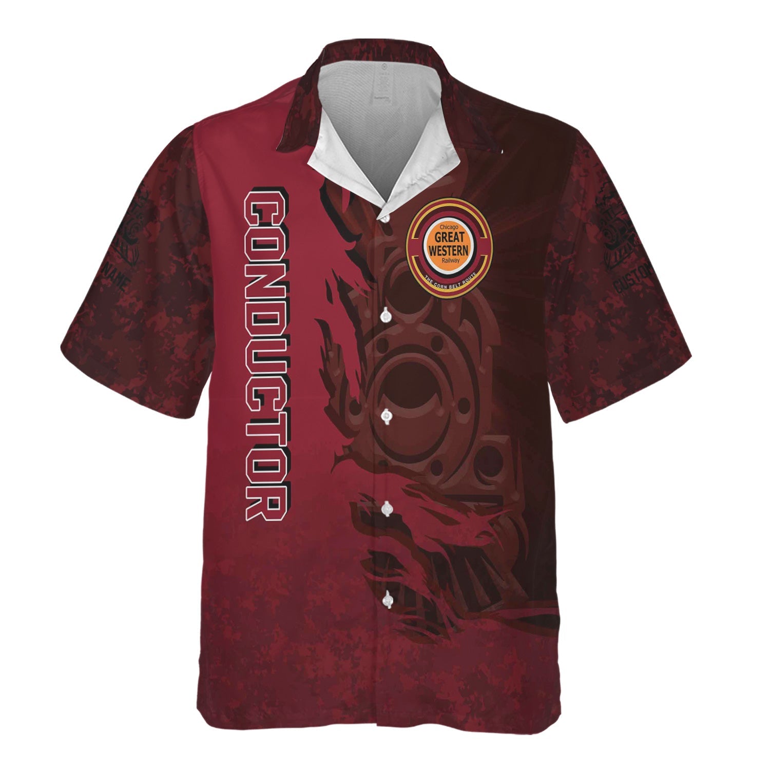 Railspirit Personalized Chicago Great Western Railroad Hawaiian Shirt Blazing Style with Custom Position Train Shirt