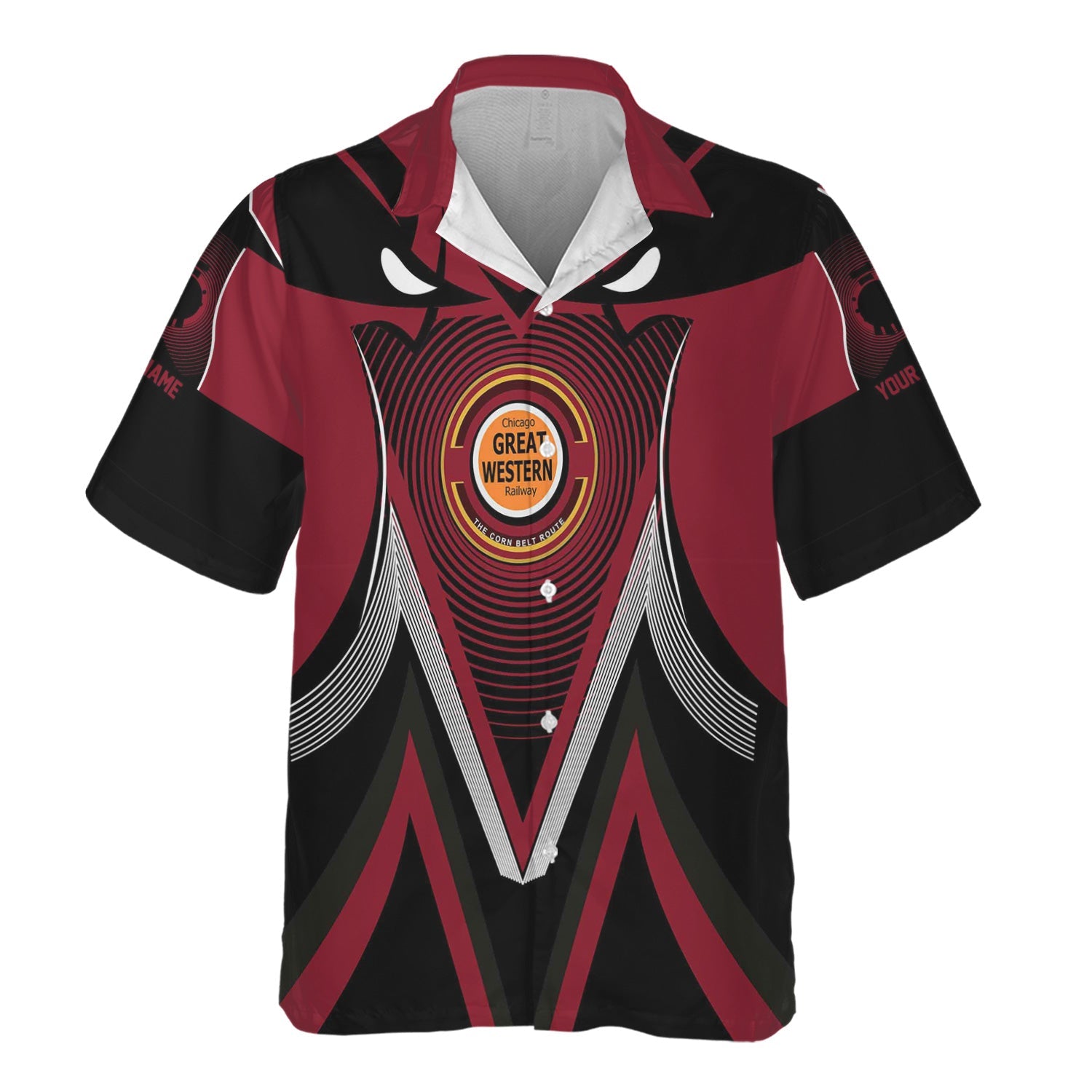 Railspirit Personalized Chicago Great Western Railroad Hawaiian Shirt Vibrant Graphic Pattern Shirt For Train Enthusiasts