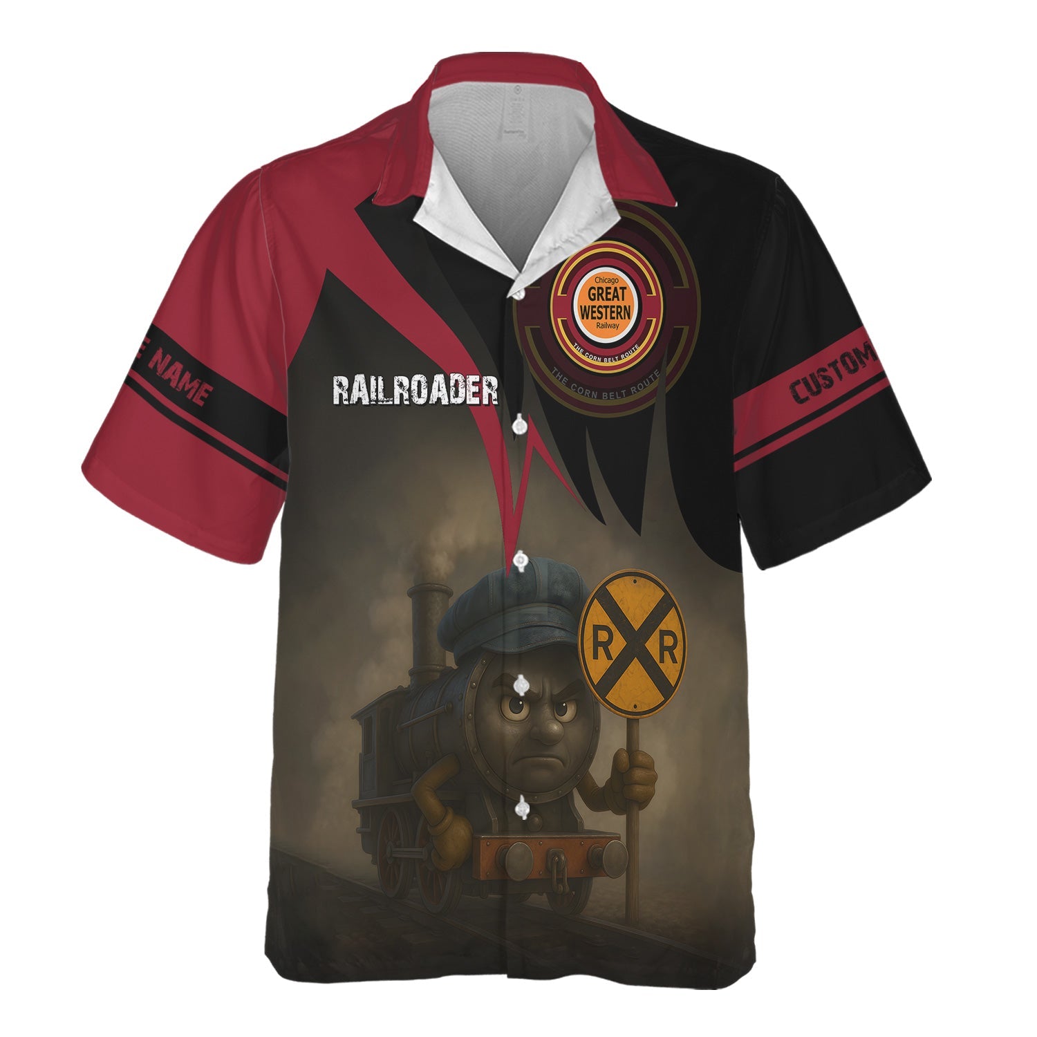 Railspirit Personalized Chicago Great Western Railroad Hawaiian Shirt Angry Train Hawaiian Shirt Gift Idea For Train Lover