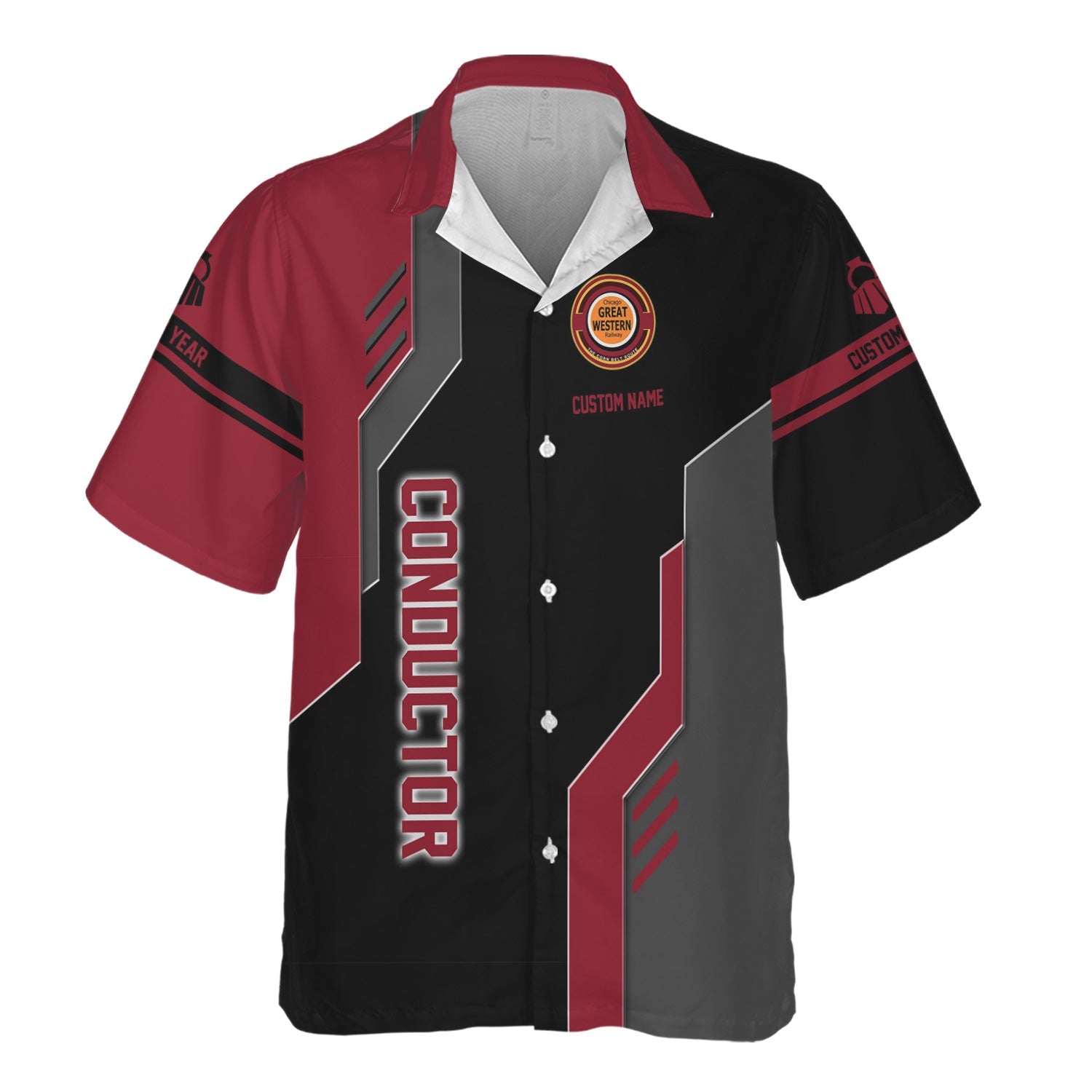 Railspirit Personalized Chicago Great Western Railroad Hawaiian Shirt Unique Railway Style with Custom Job Train Shirt