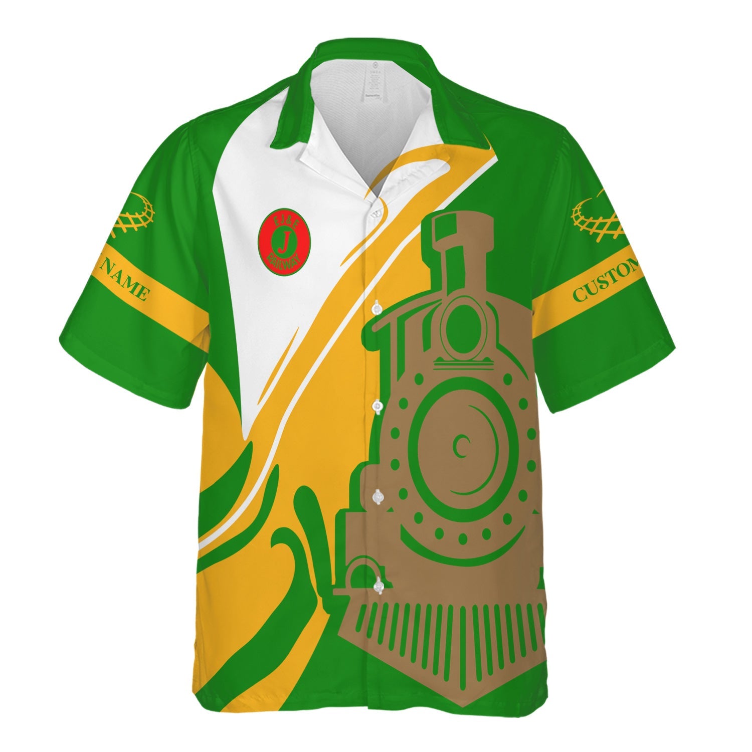 Railspirit Personalized Elgin Joliet And Eastern Railroad Hawaiian Shirt Flame-Inspired Style Shirt Gift Idea For Train Lovers