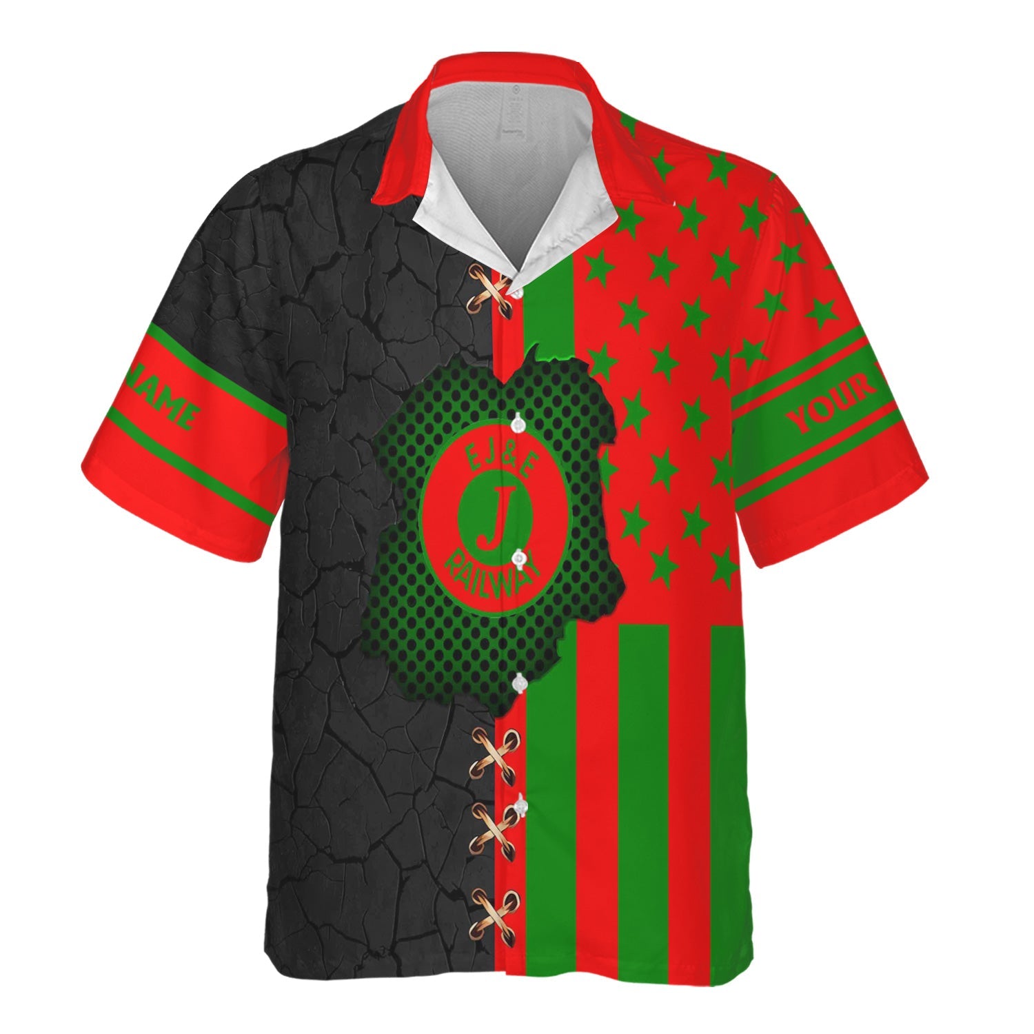 Railspirit Personalized Elgin Joliet And Eastern Railroad Hawaiian Shirt American Flag with Crack Effect Train Shirt