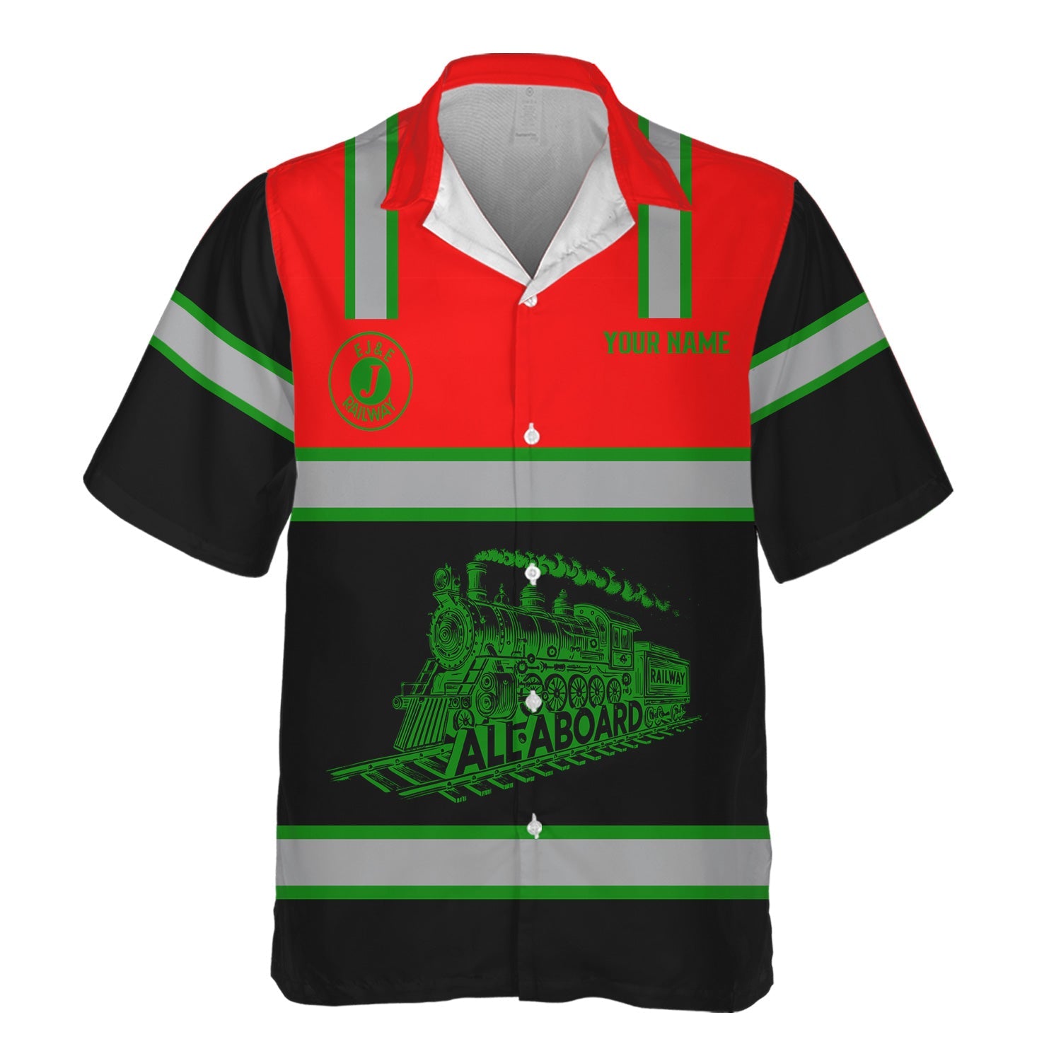 Railspirit Custom Name Elgin Joliet And Eastern Railroad Hawaiian Shirt Eat Train Sleep Repeat Printed Train Shirt