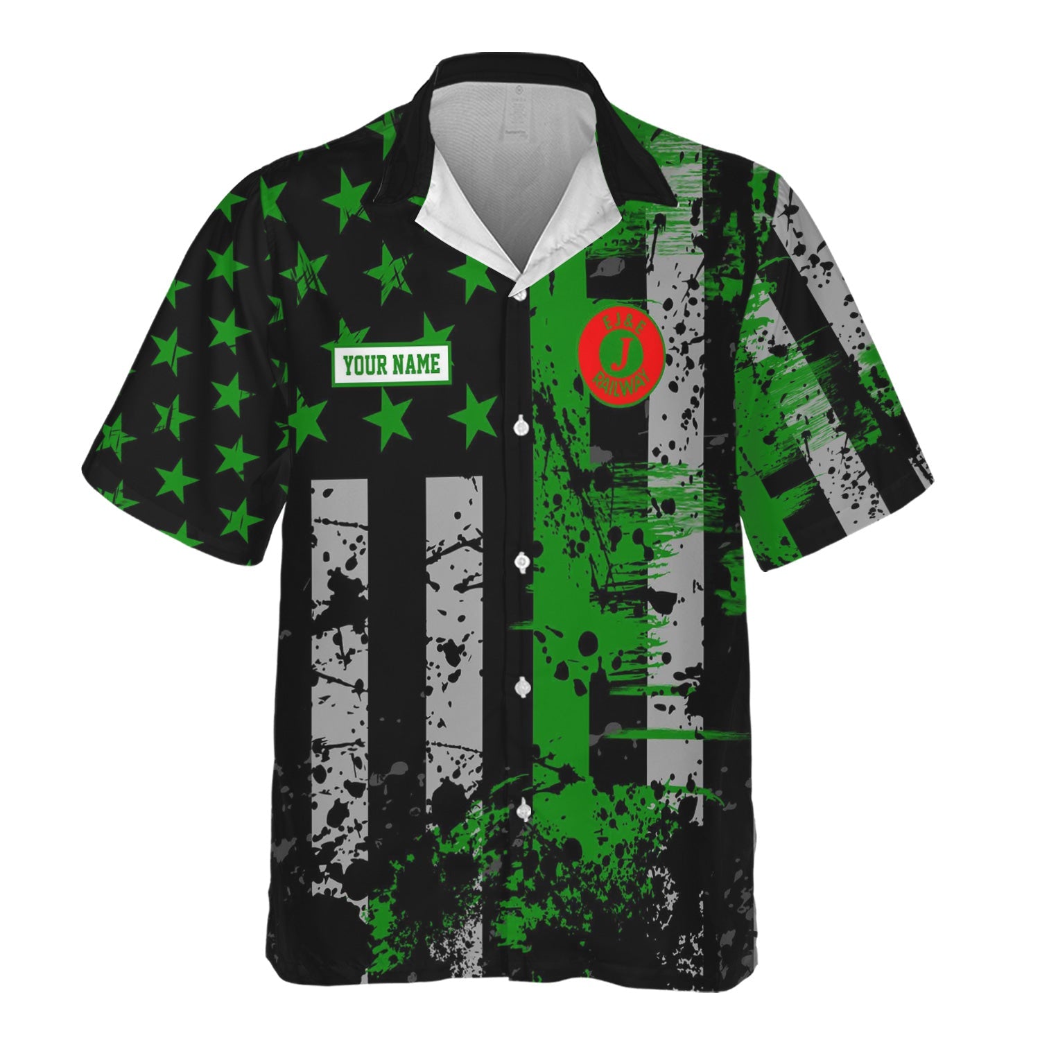 Railspirit Personalized Elgin Joliet And Eastern Railroad Hawaiian Shirt Artistic Paint American Flag Style Train Shirt