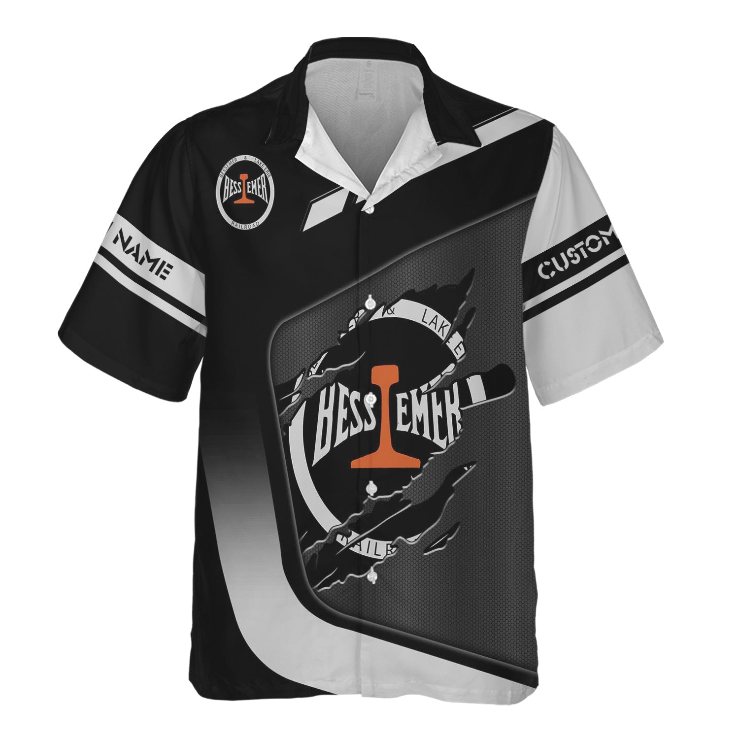 Railspirit Personalized Bessemer And Lake Erie Railroad Hawaiian Shirt Ripped Texture Style Train Shirt For Railroad Fanatic