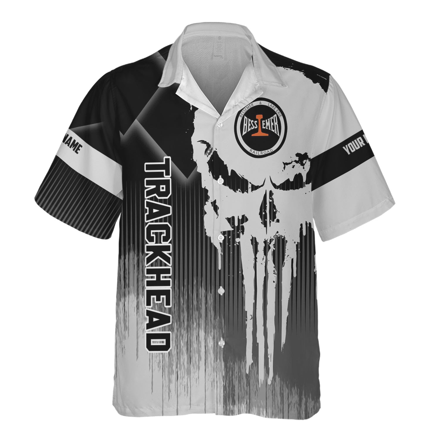 Railspirit Personalized Bessemer And Lake Erie Railroad Hawaiian Shirt Skull Design with Custom Job Train Shirt for Trackhead Crew