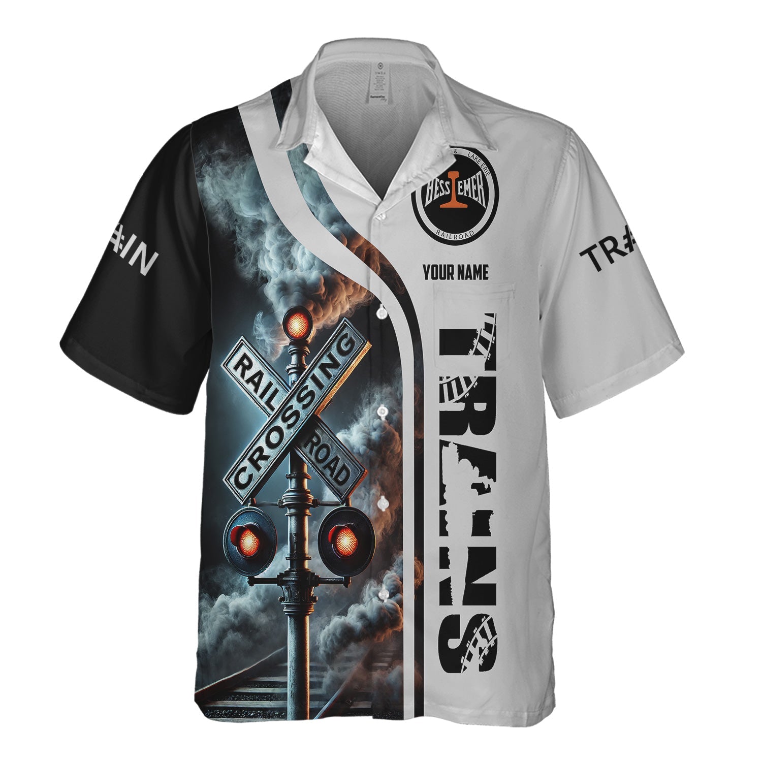 Railspirit Custom Name Bessemer And Lake Erie Railroad Hawaiian Shirt Railroad Crossing Sign Printed Train Shirt