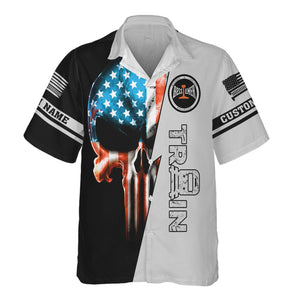Railspirit Personalized Bessemer And Lake Erie Railroad Hawaiian Shirt Train Skull American Flag Shirt All Over Print