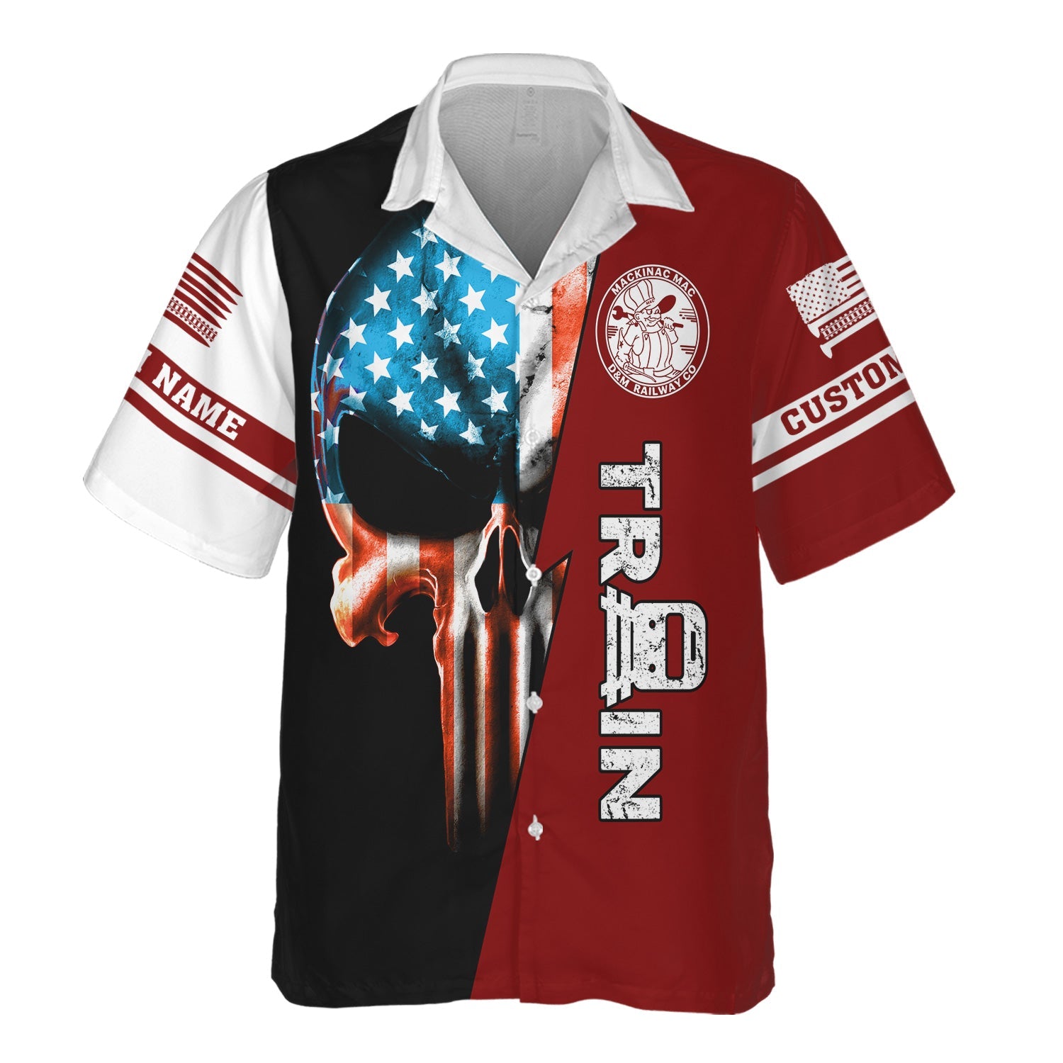 Railspirit Personalized Detroit & Mackinac Railroad Hawaiian Shirt Train Skull American Flag Shirt All Over Print