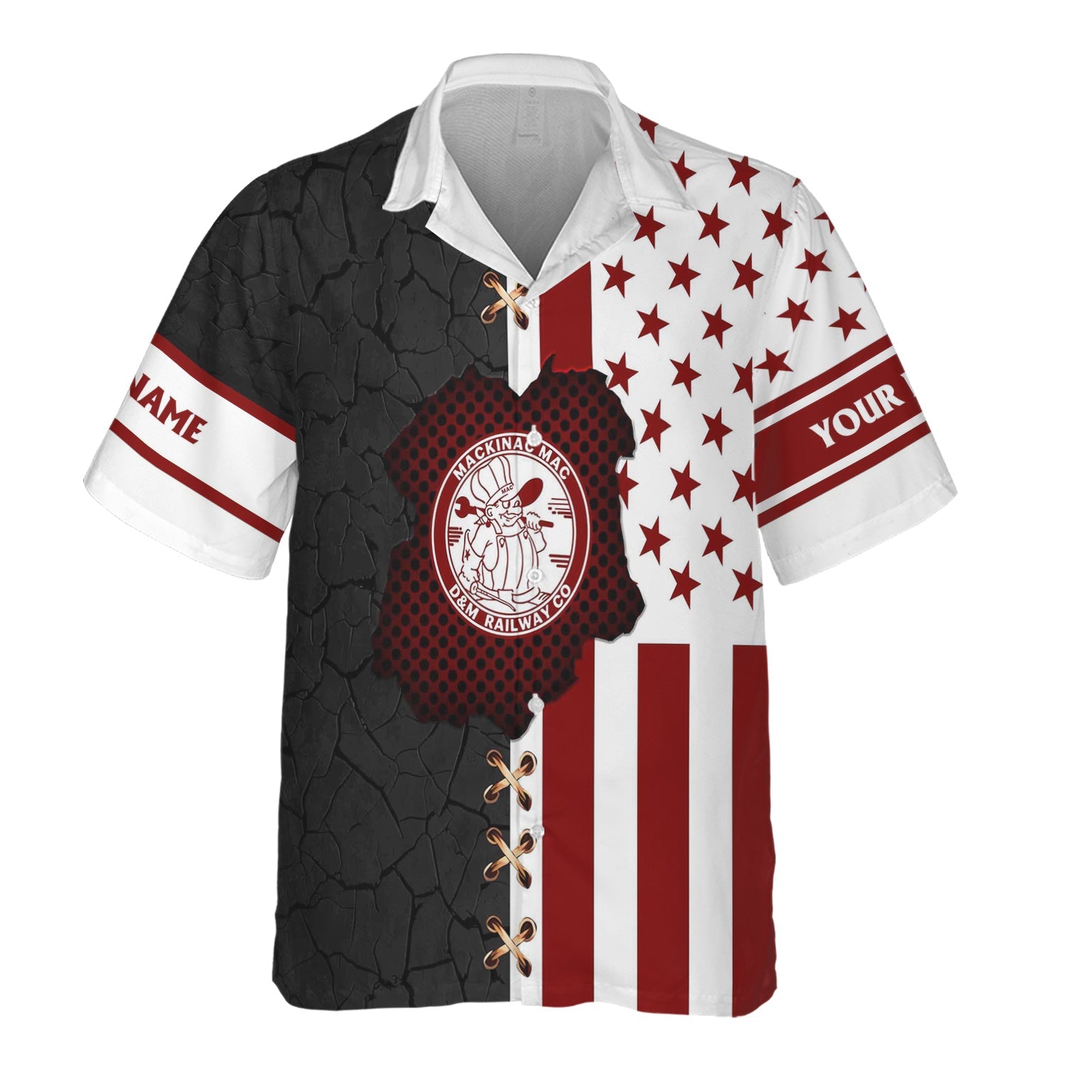 Railspirit Personalized Detroit & Mackinac Railroad Hawaiian Shirt American Flag with Crack Effect Train Shirt