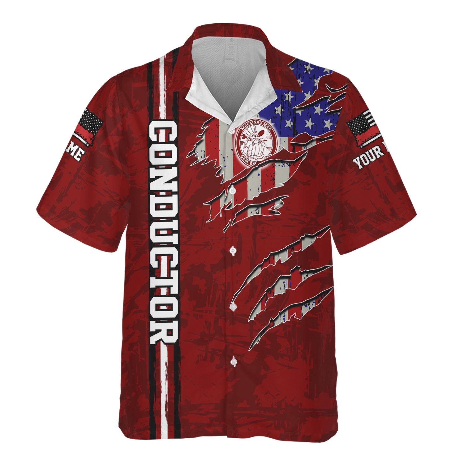 Railspirit Personalized Detroit & Mackinac Railroad Hawaiian Shirt USA Flag Claw Art with Custom Job Train Shirt
