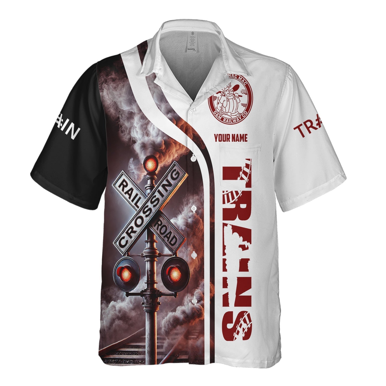 Railspirit Custom Name Detroit & Mackinac Railroad Hawaiian Shirt Railroad Crossing Sign Printed Train Shirt