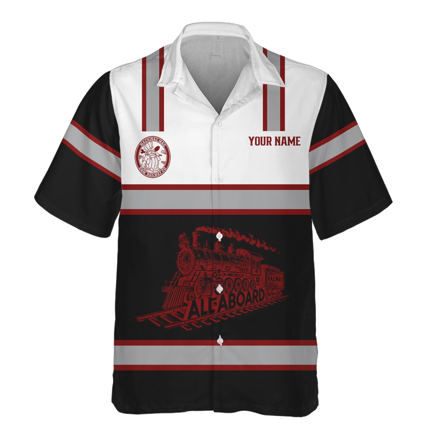 Railspirit Custom Name Detroit & Mackinac Railroad Hawaiian Shirt Eat Train Sleep Repeat Printed Train Shirt