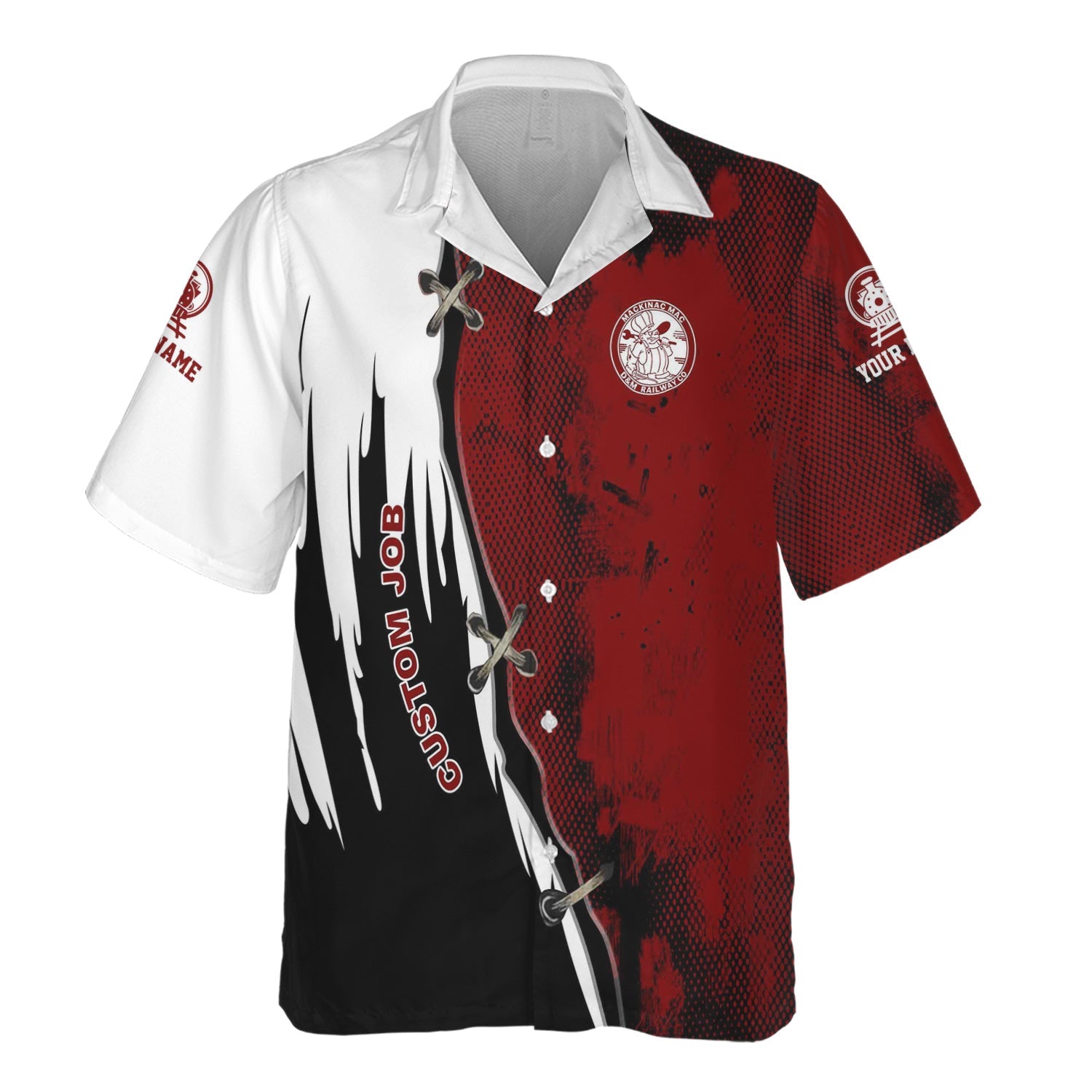 Railspirit Personalized Detroit & Mackinac Railroad Hawaiian Shirt Retro Stitches Design with Custom Position Train Shirt