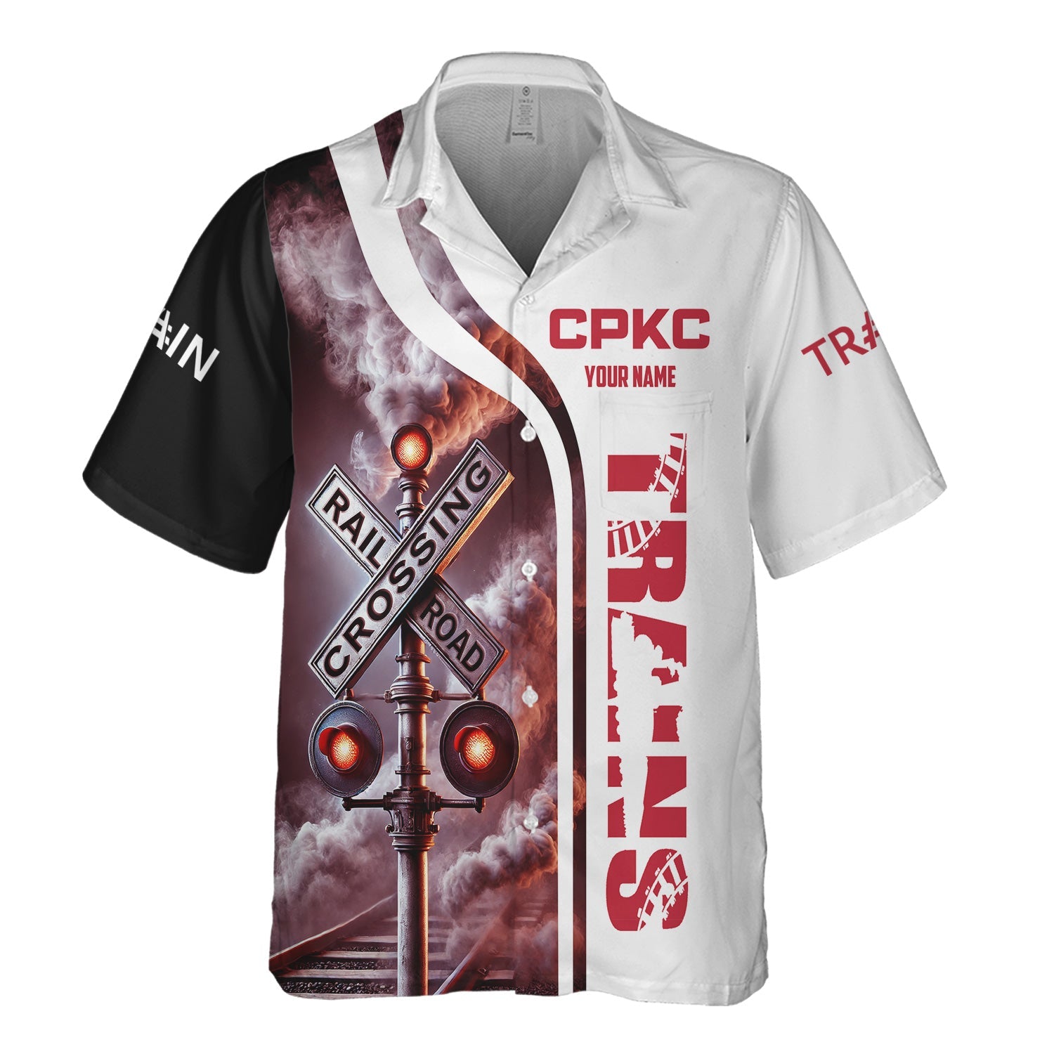 Railspirit Custom Name Canadian Pacific Kansas City Hawaiian Shirt Railroad Crossing Sign CPKC Printed Train Shirt