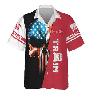 Railspirit Personalized Canadian Pacific Kansas City Hawaiian Shirt Train Skull American Flag CPKC Shirt All Over Print