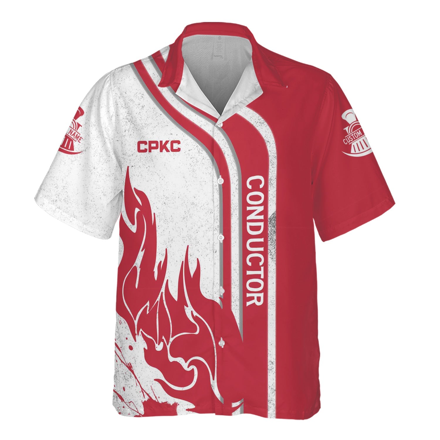 Railspirit Personalized Canadian Pacific Kansas City Hawaiian Shirt Flame Design with Custom Job Position CPKC Train Shirt