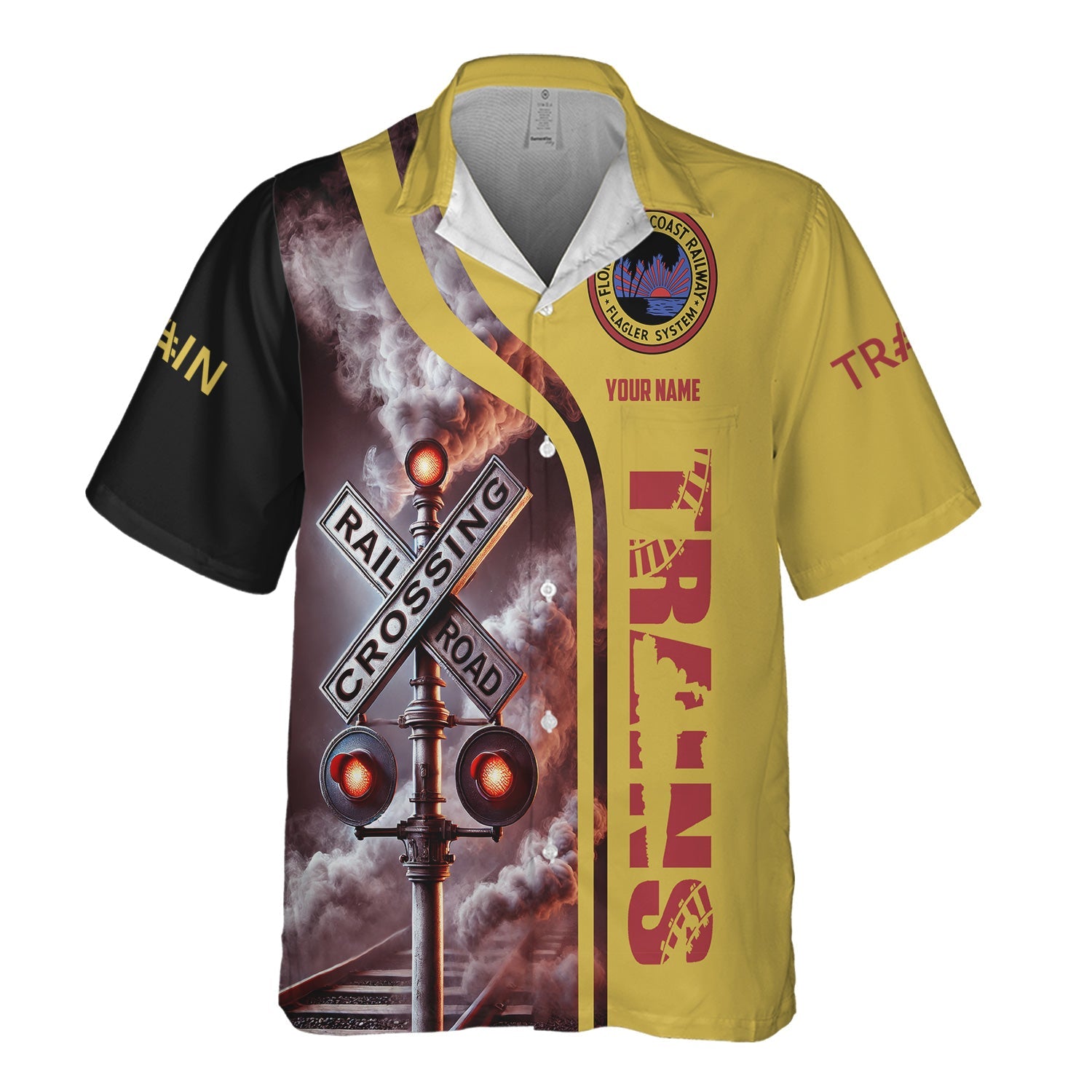 Railspirit Custom Name Florida East Coast Railway Hawaiian Shirt Railroad Crossing Sign Printed Train Shirt